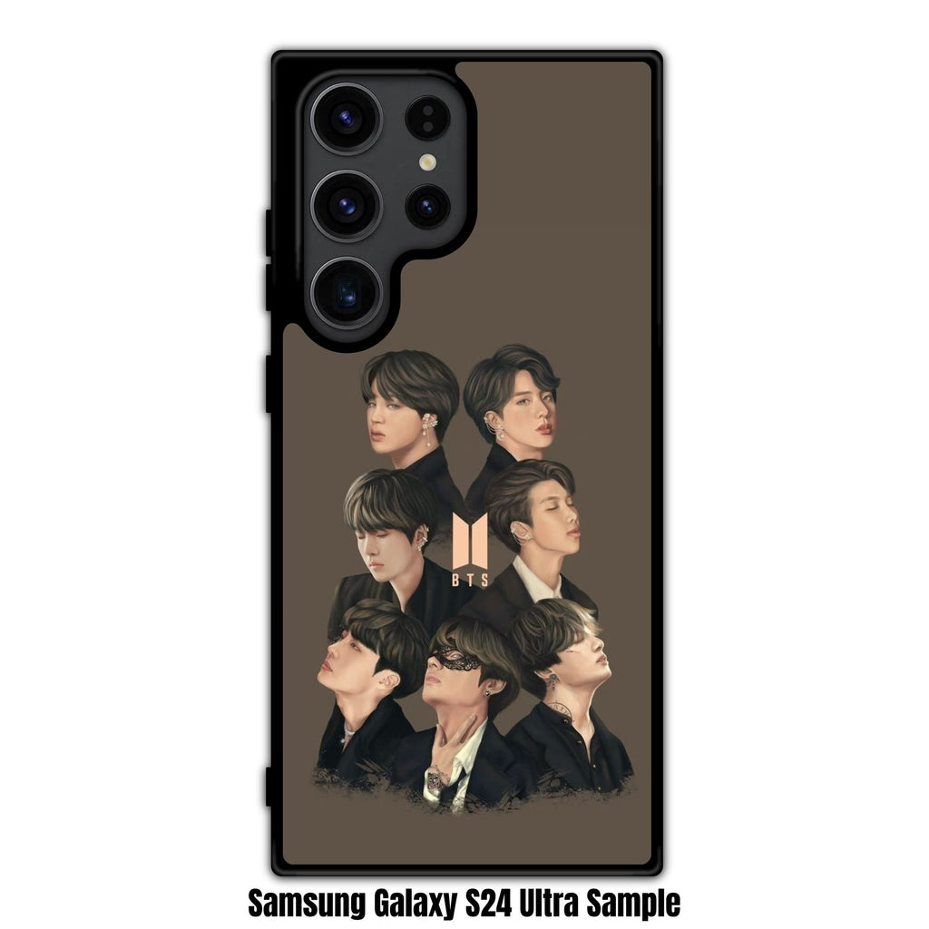 BTS Phone Case For iPhone Samsung Galaxy Pixel - BTS Members Fanart Collage With Logo On Dark Beige Background