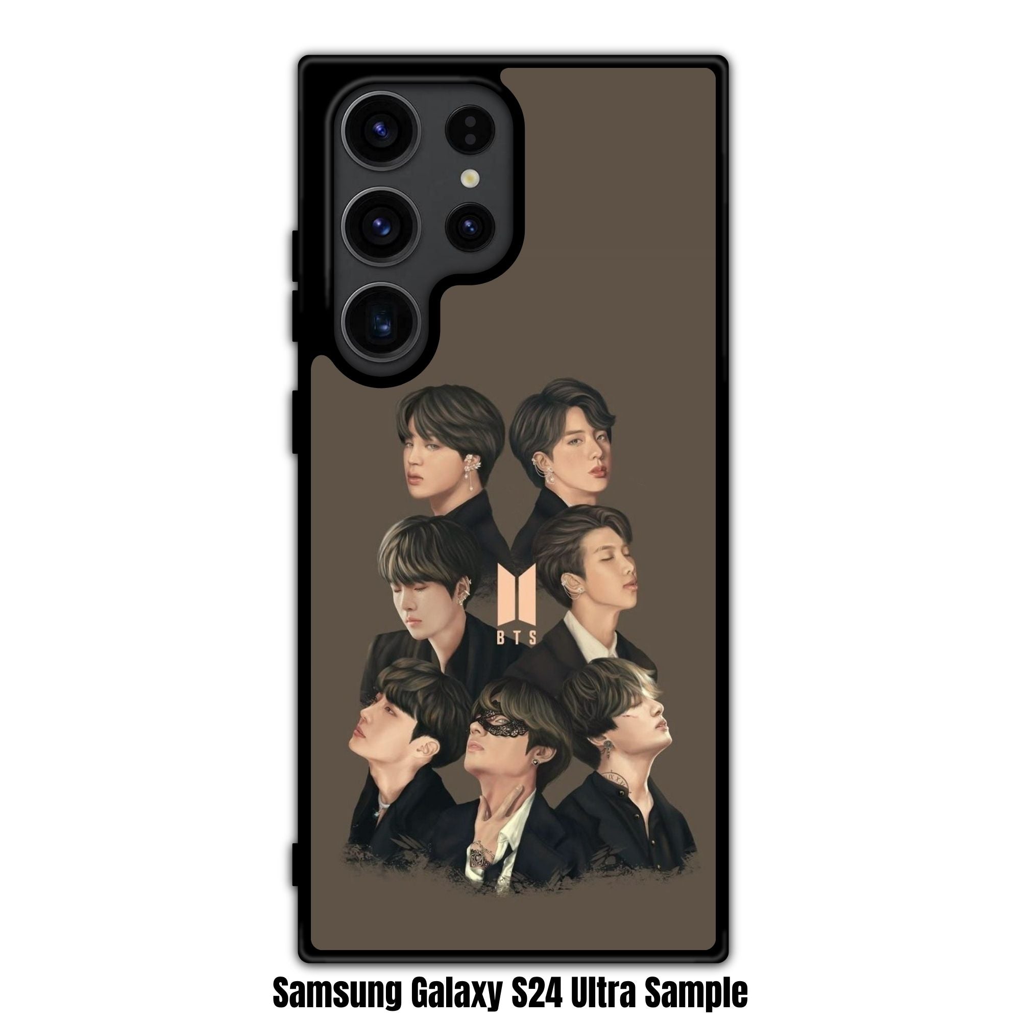 BTS Phone Case For iPhone Samsung Galaxy Pixel - BTS Members Fanart Collage With Logo On Dark Beige Background