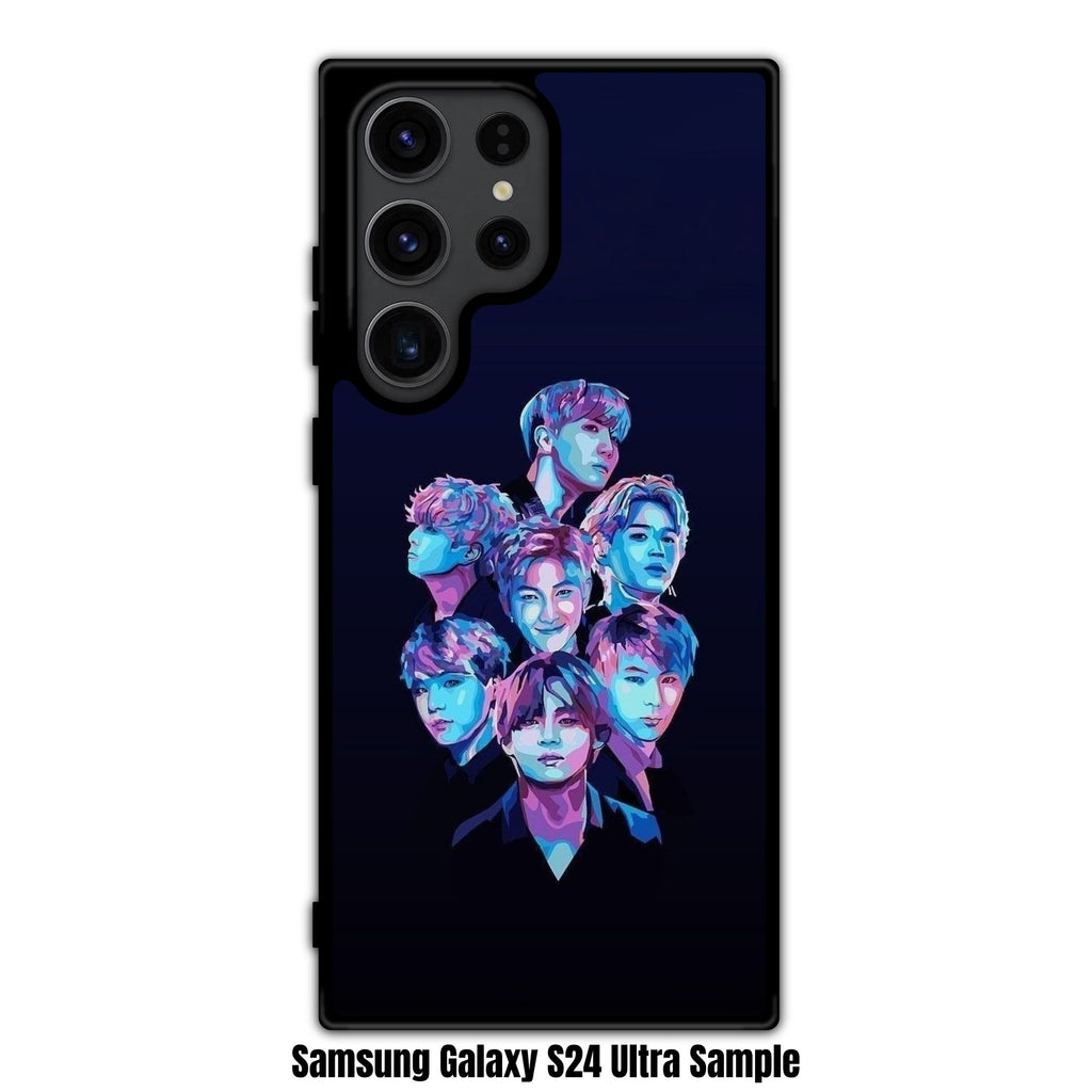 BTS Phone Case For iPhone Samsung Galaxy Pixel - BTS Neon Pop Art Group Portrait On Dark Navy Background