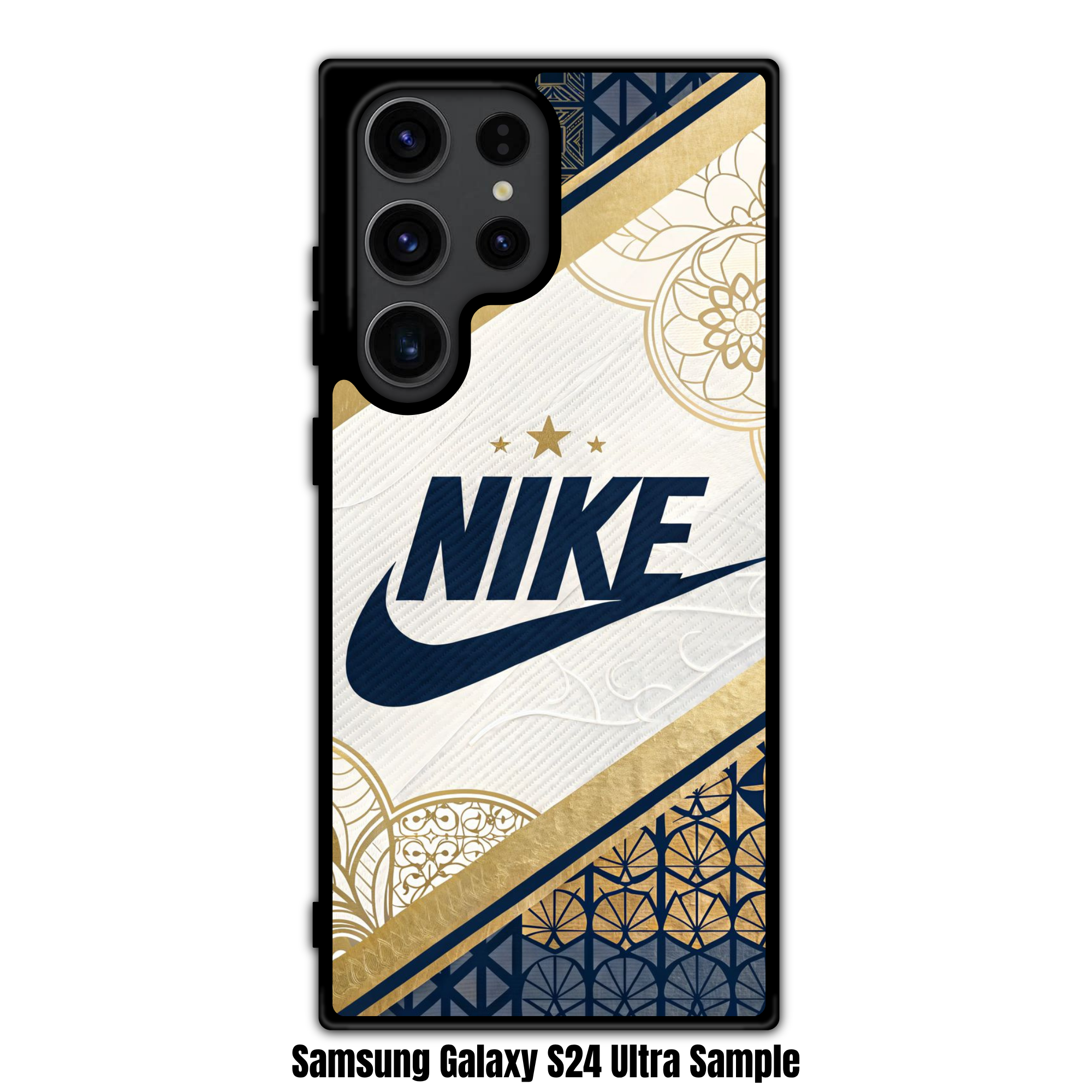 Nike Phone Case For iPhone Samsung Galaxy Pixel - Nike 3D Gold And Navy Geometric Art