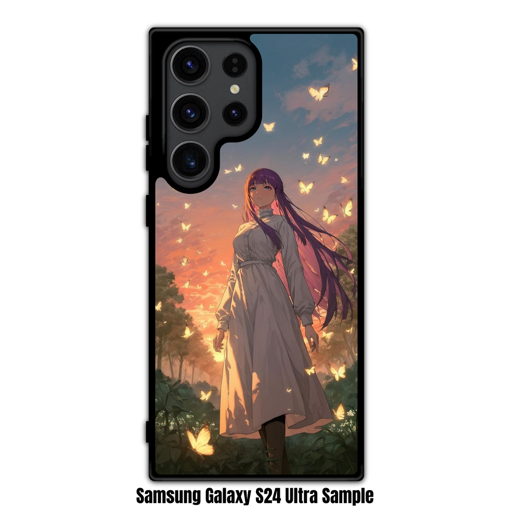Frieren Beyond Journeys End Fern Phone Case For iPhone Samsung Galaxy Pixel - Fern Standing Amidst Glowing Butterflies At Sunset