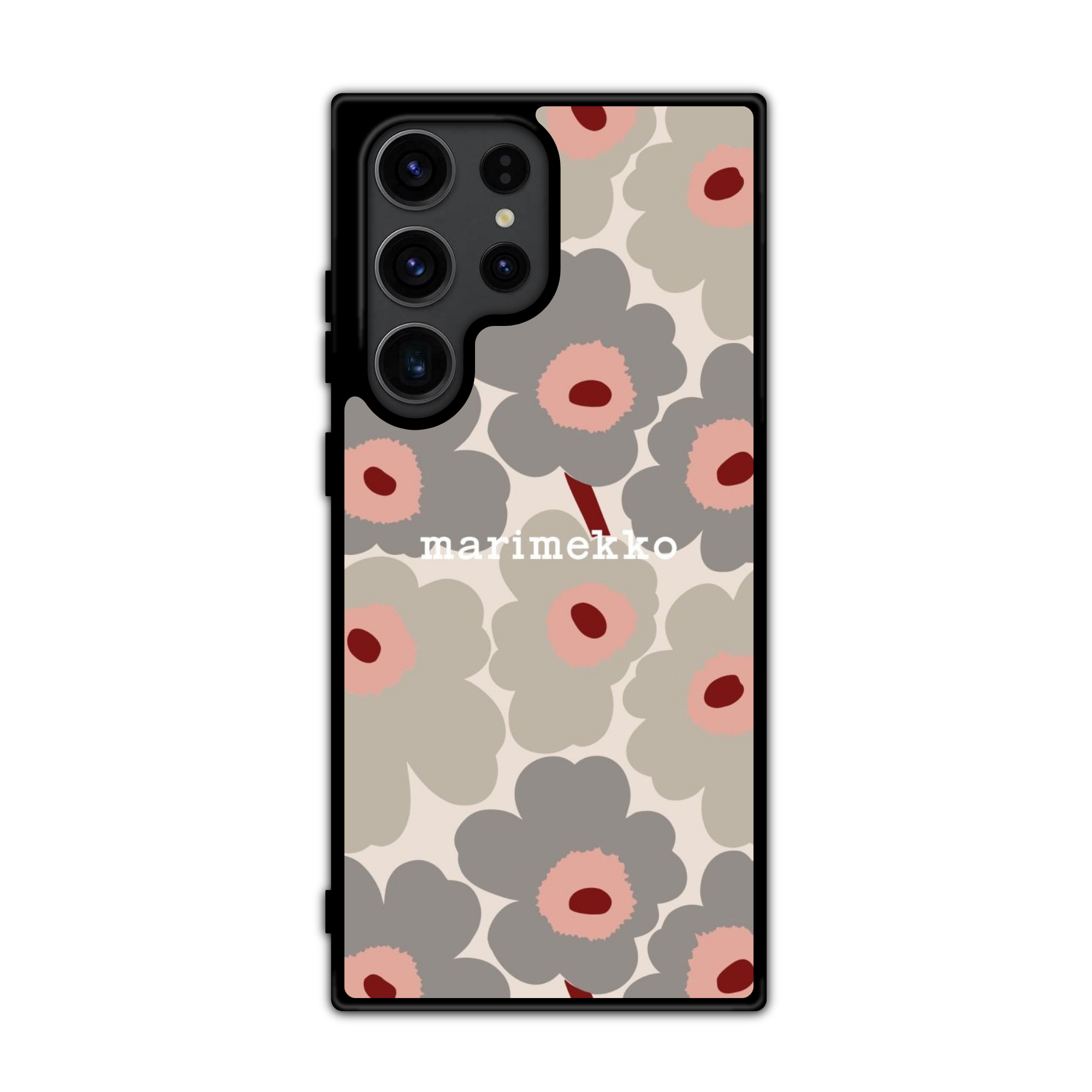 Marimekko Phone Case For iPhone Samsung Galaxy Pixel - Marimekko Unikko Grey Pink And Burgundy Pattern