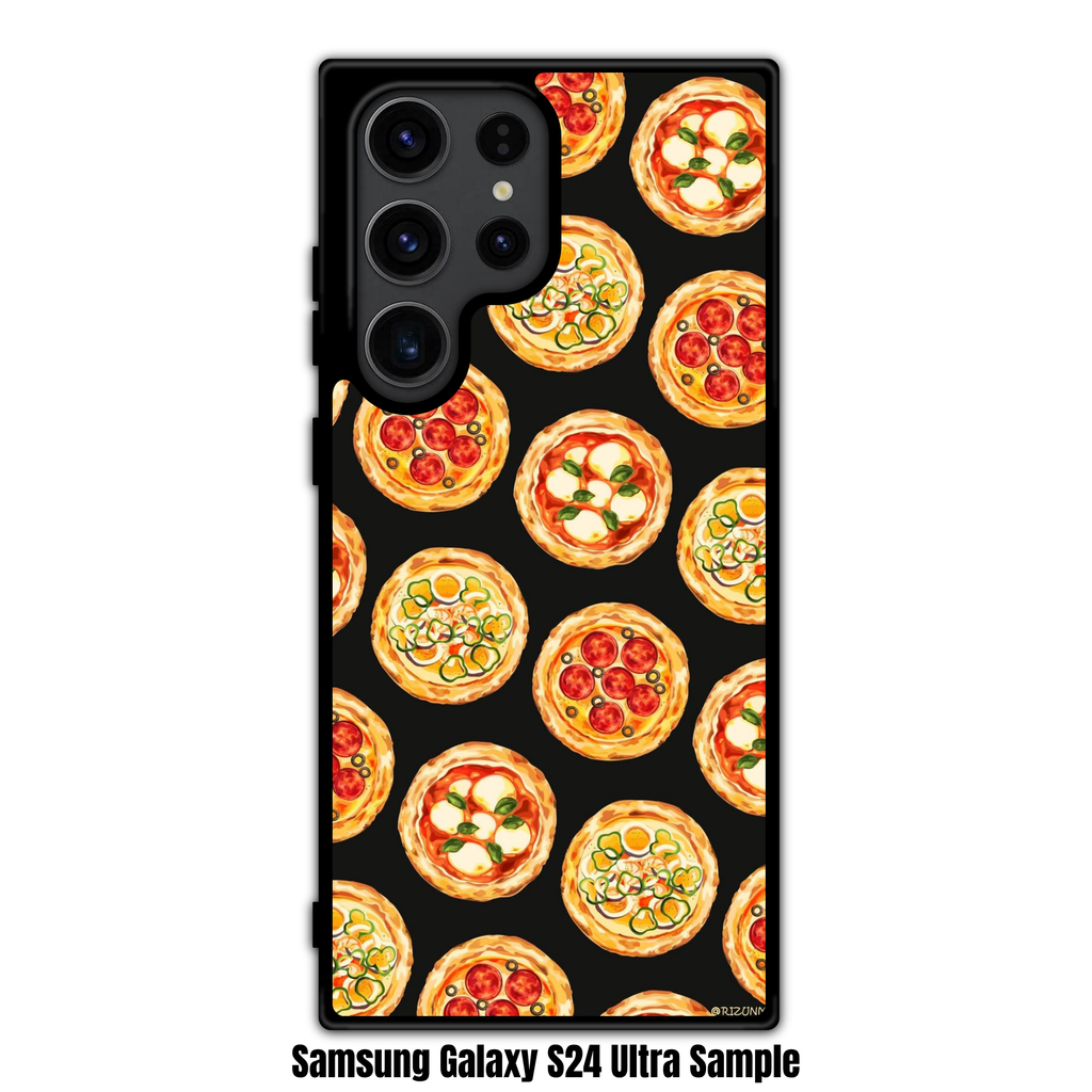 Pizza Pattern Phone Case For iPhone Samsung Galaxy Pixel - Gourmet Illustrated Pizza Mix Pattern In Black Background