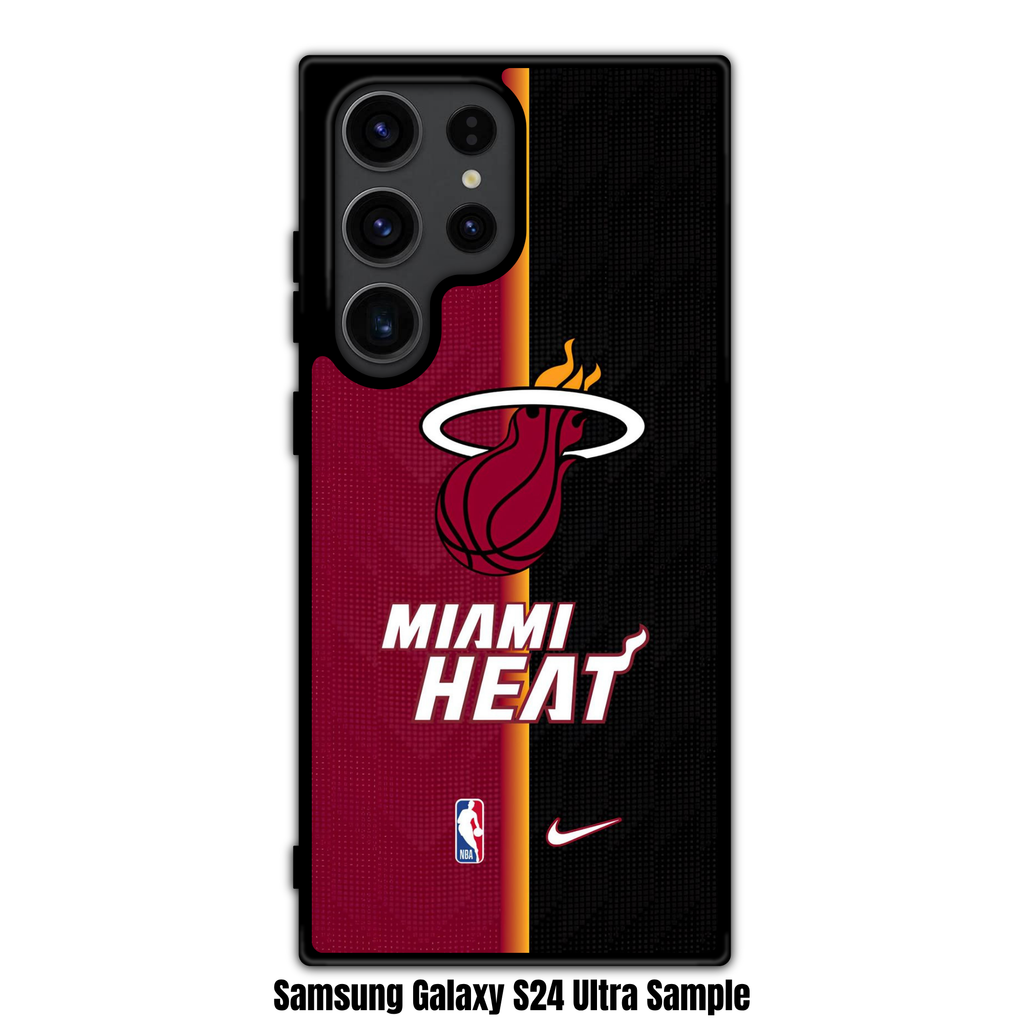 NBA Miami Heat Phone Case For iPhone Samsung Galaxy Pixel - Miami Heat And Nike Logos On Maroon And Black Split Background