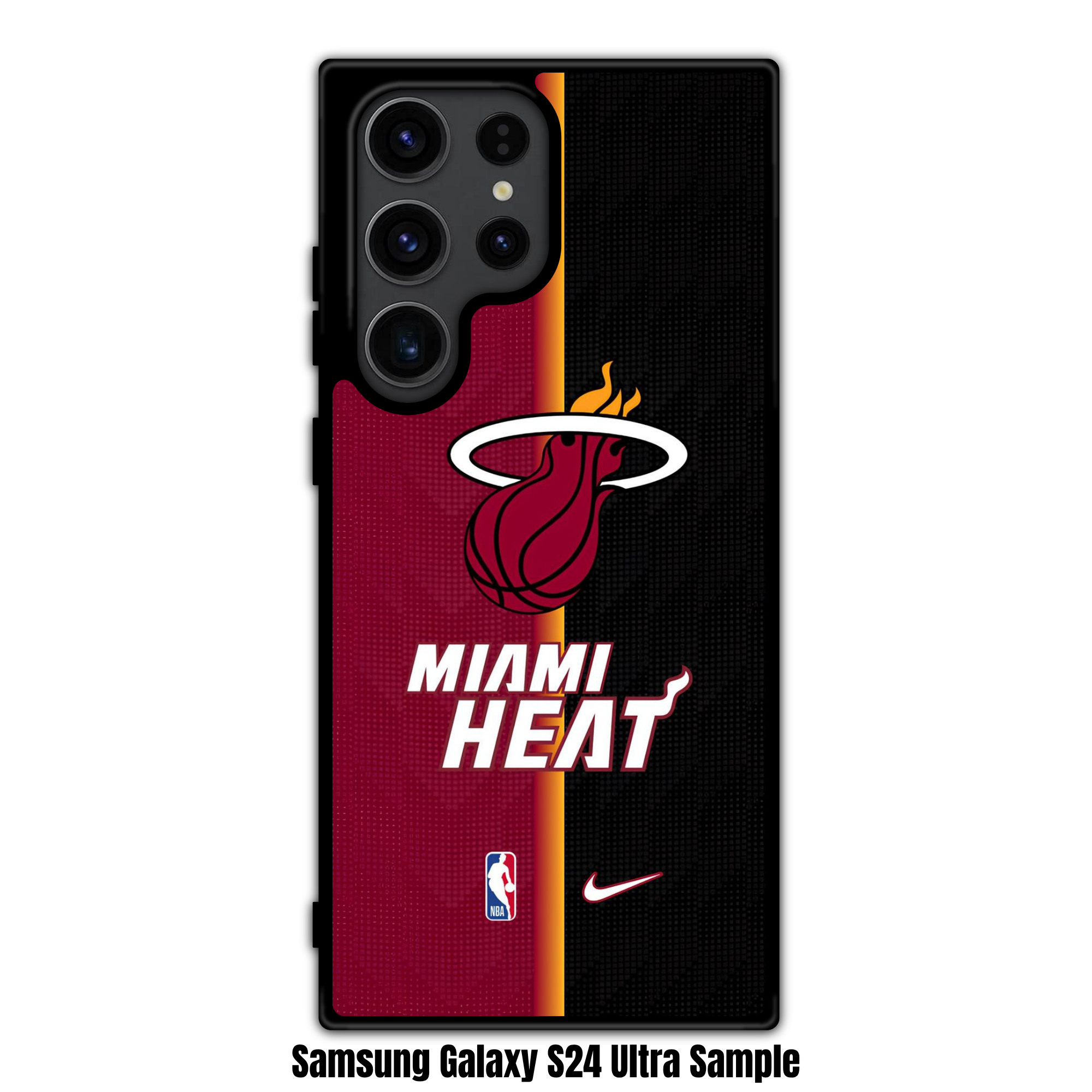NBA Miami Heat Phone Case For iPhone Samsung Galaxy Pixel - Miami Heat And Nike Logos On Maroon And Black Split Background