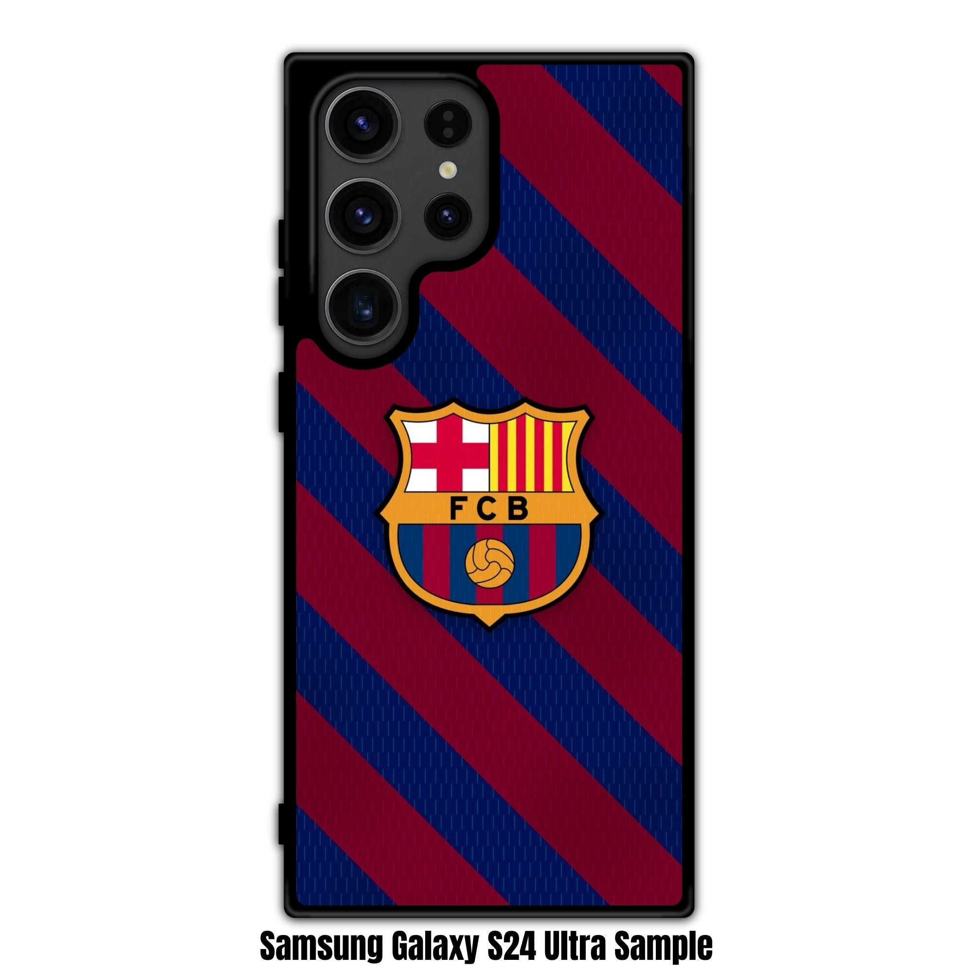 FC Barcelona Phone Case For iPhone Samsung Galaxy Pixel - FC Barcelona Crest On Blaugrana Diagonal Striped Background