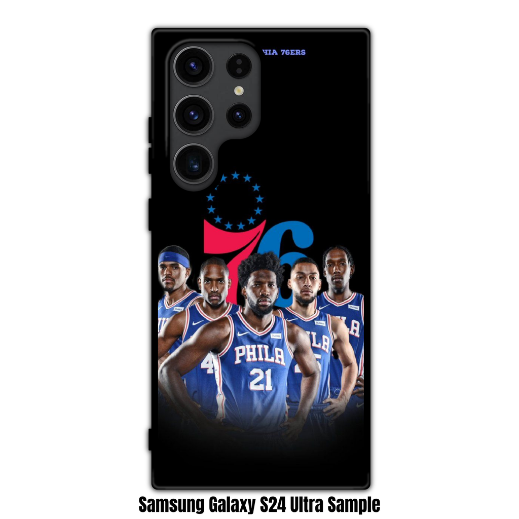 NBA Philadelphia 76ers Phone Case For iPhone Samsung Galaxy Pixel - Philadelphia 76ers Logo And Players On Black Background
