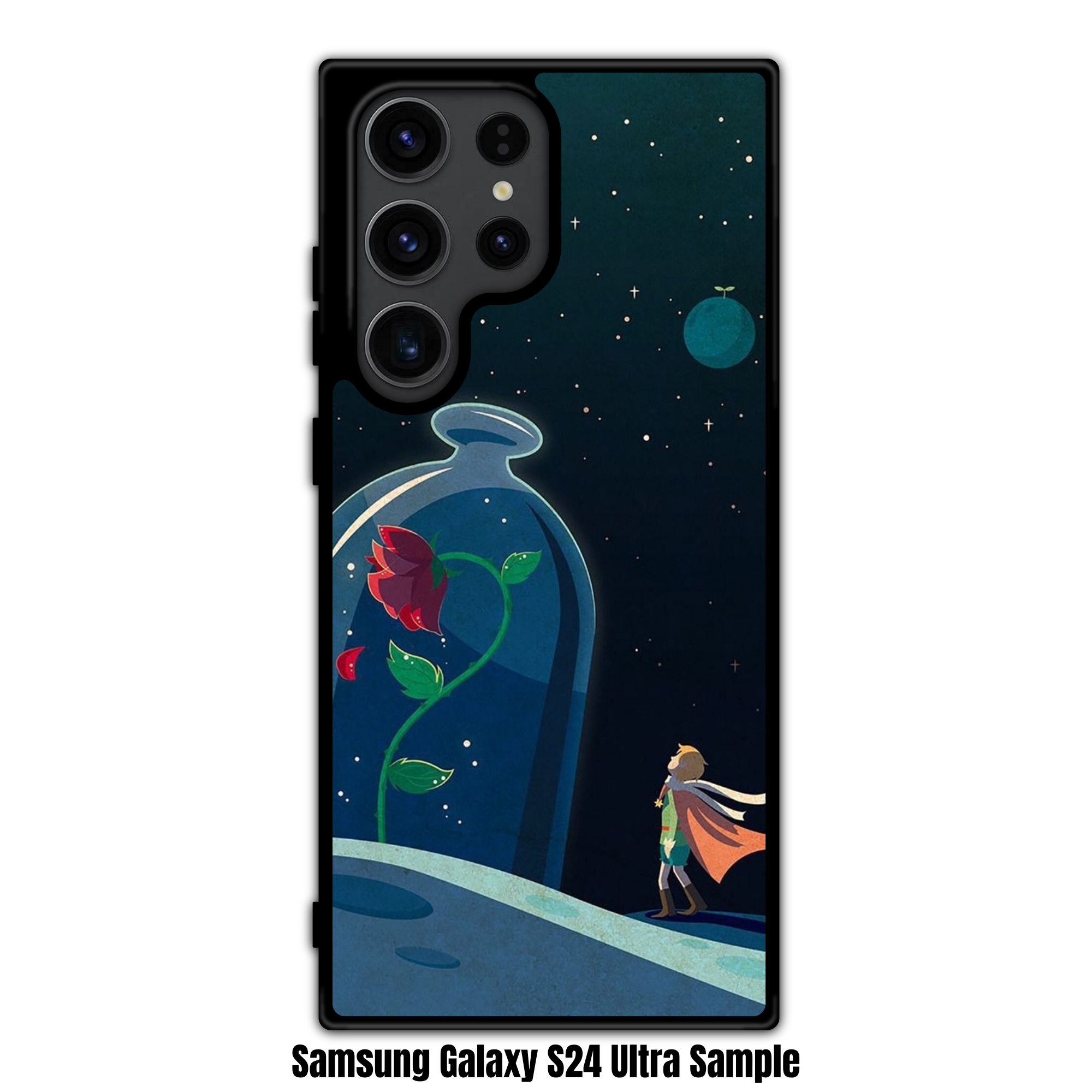 The Little Prince Phone Case For iPhone Samsung Galaxy Pixel - The Little Prince Stargazing By The Rose Glass Bell Jar On Dark Celestial Background