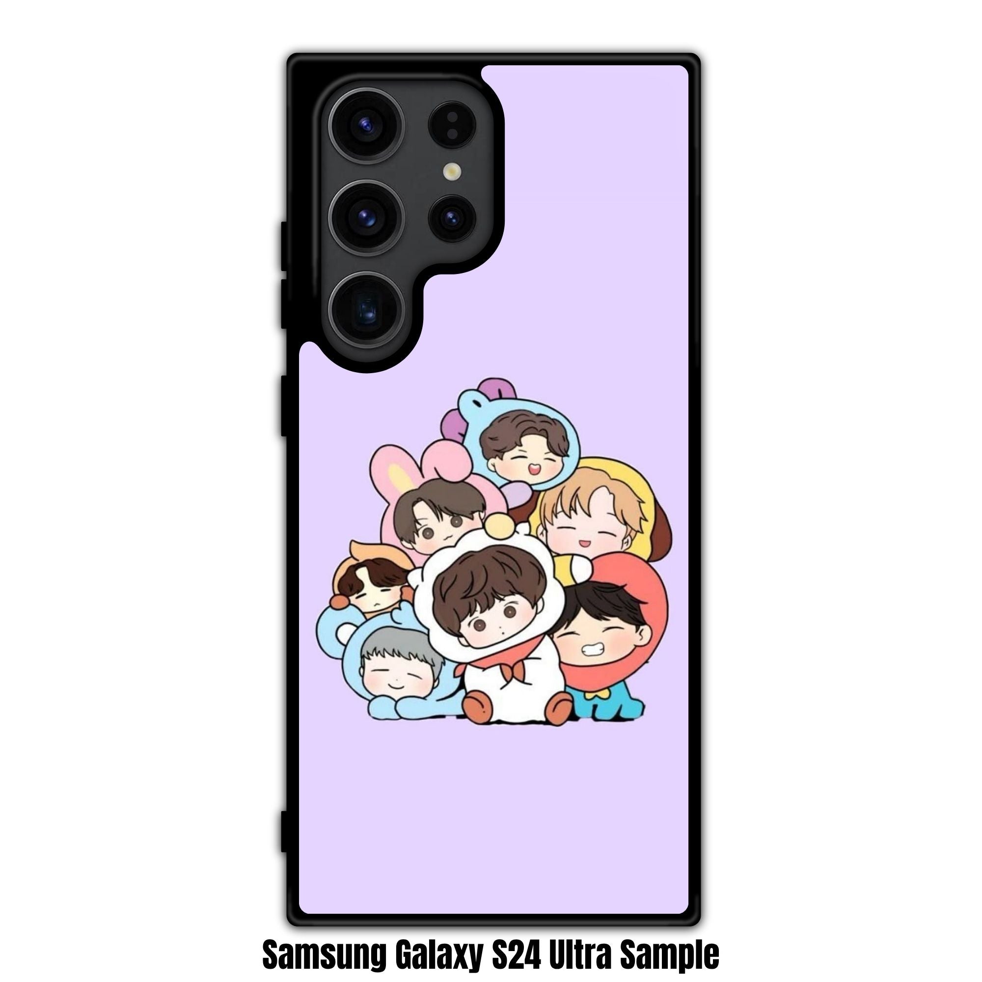 BTS Phone Case For iPhone Samsung Galaxy Pixel - BTS Chibi Stack On Pastel Purple Background