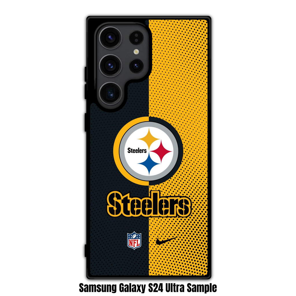 NFL Pittsburgh Steelers Phone Case For iPhone Samsung Galaxy Pixel - Pittsburgh Steelers Logo And Wordmark On Black And Yellow Mesh Background
