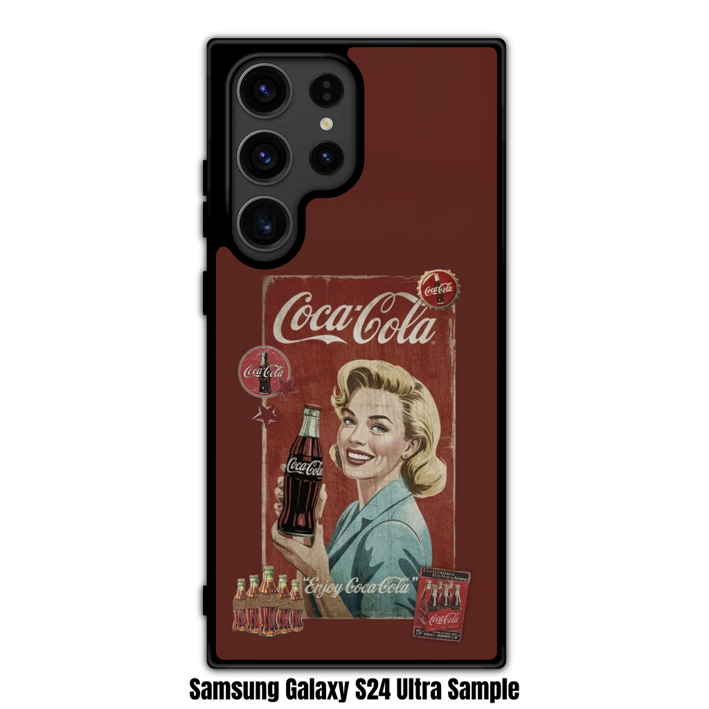 Coca Cola Phone Case For iPhone Samsung Galaxy Pixel - Vintage Coca Cola Pin Up Girl Retro Advertising Collage On Maroon Background