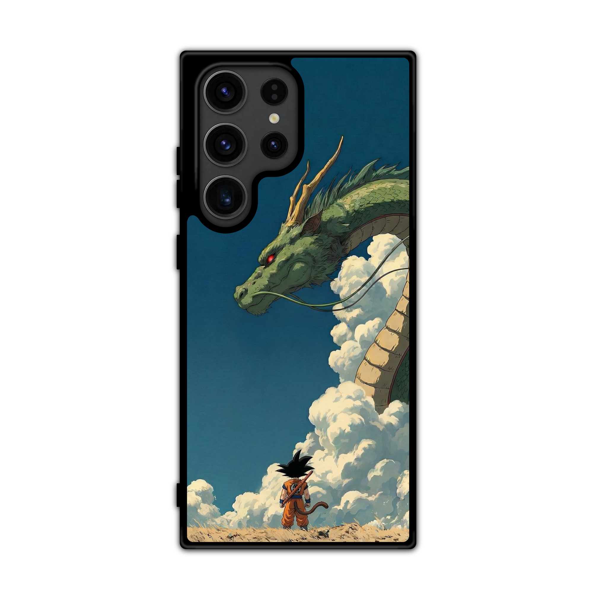 Dragon Ball Goku Phone Case For iPhone Samsung Galaxy Pixel - Kid Goku Looking At Shenron In Clouds