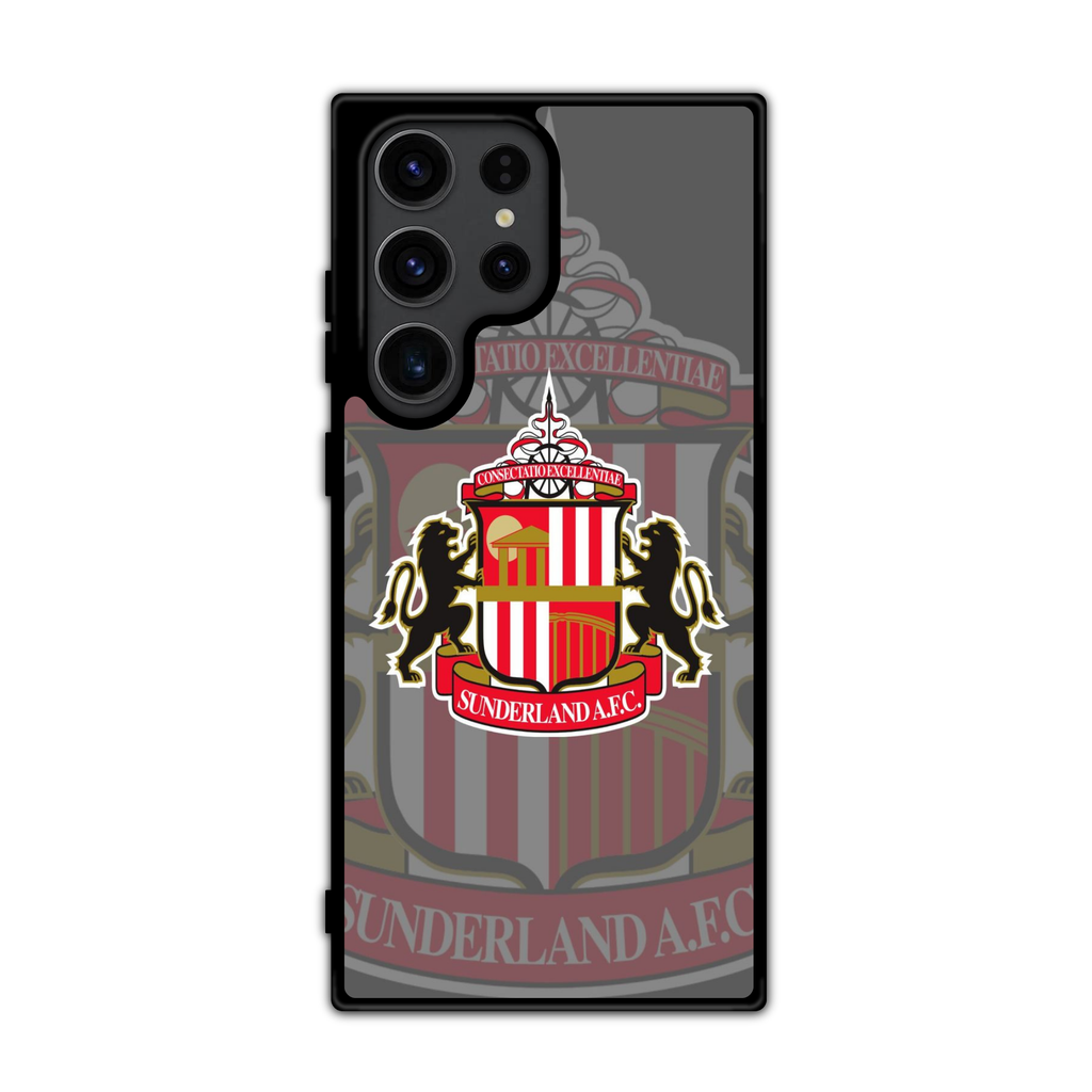 Sunderland AFC Phone Case For iPhone Samsung Galaxy Pixel - Sunderland AFC Crest On Grey Background With Large Faded Crest And Text