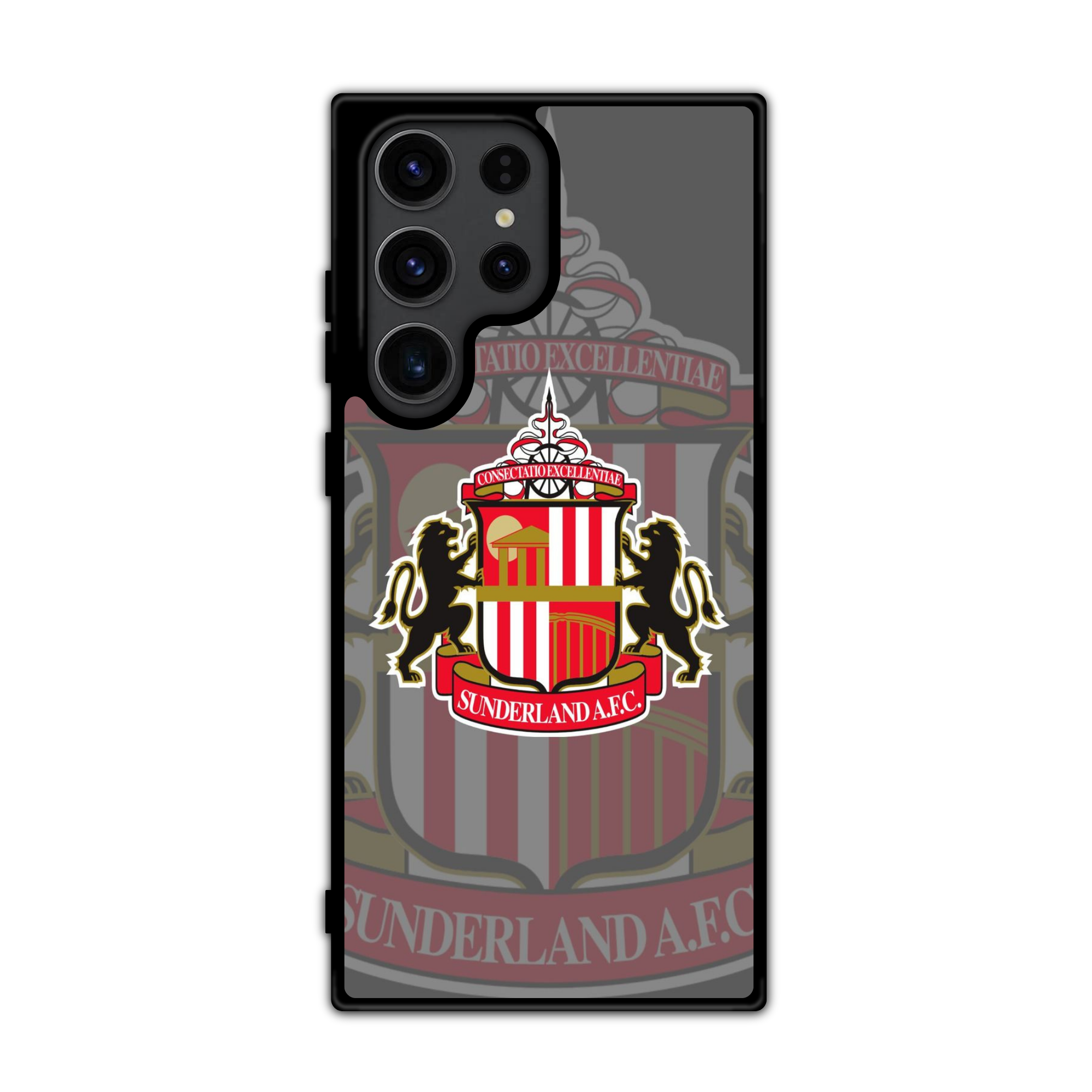 Sunderland AFC Phone Case For iPhone Samsung Galaxy Pixel - Sunderland AFC Crest On Grey Background With Large Faded Crest And Text