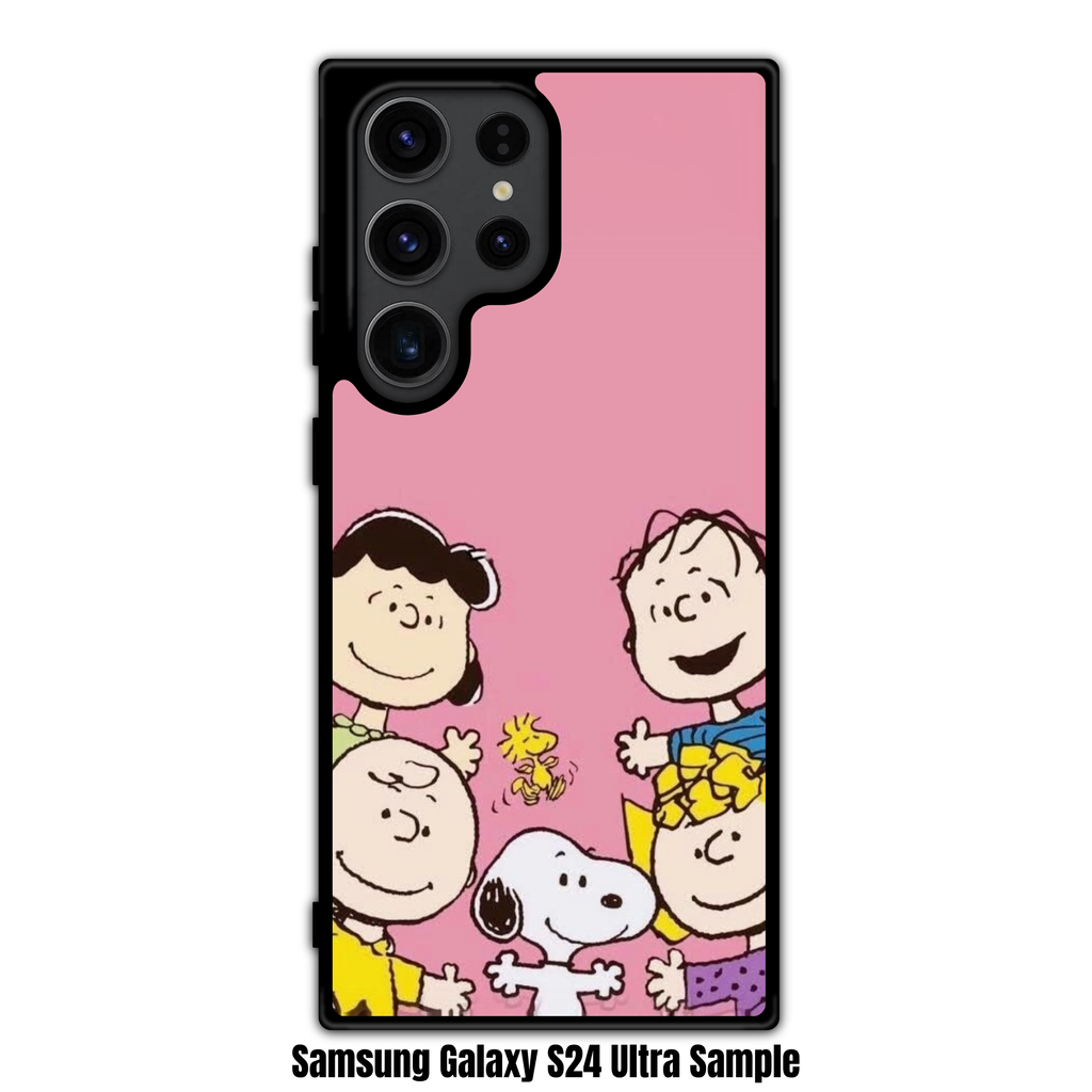Peanuts Snoopy Phone Case For iPhone Samsung Galaxy Pixel - Peanuts Snoopy And Friends Smiling Together On Pink Background