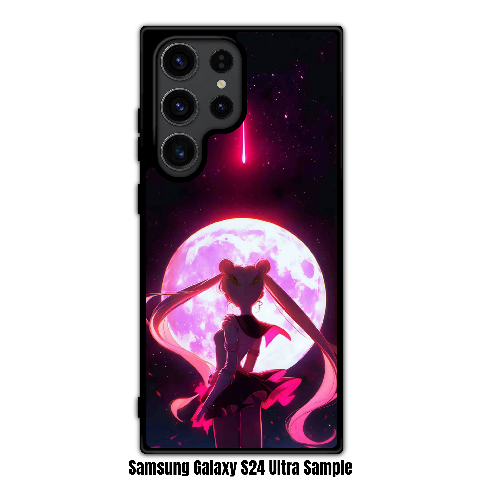 Sailor Moon Phone Case For iPhone Samsung Galaxy Pixel - Sailor Moon Silhouette With Shooting Star And Glowing Pink Moon Background