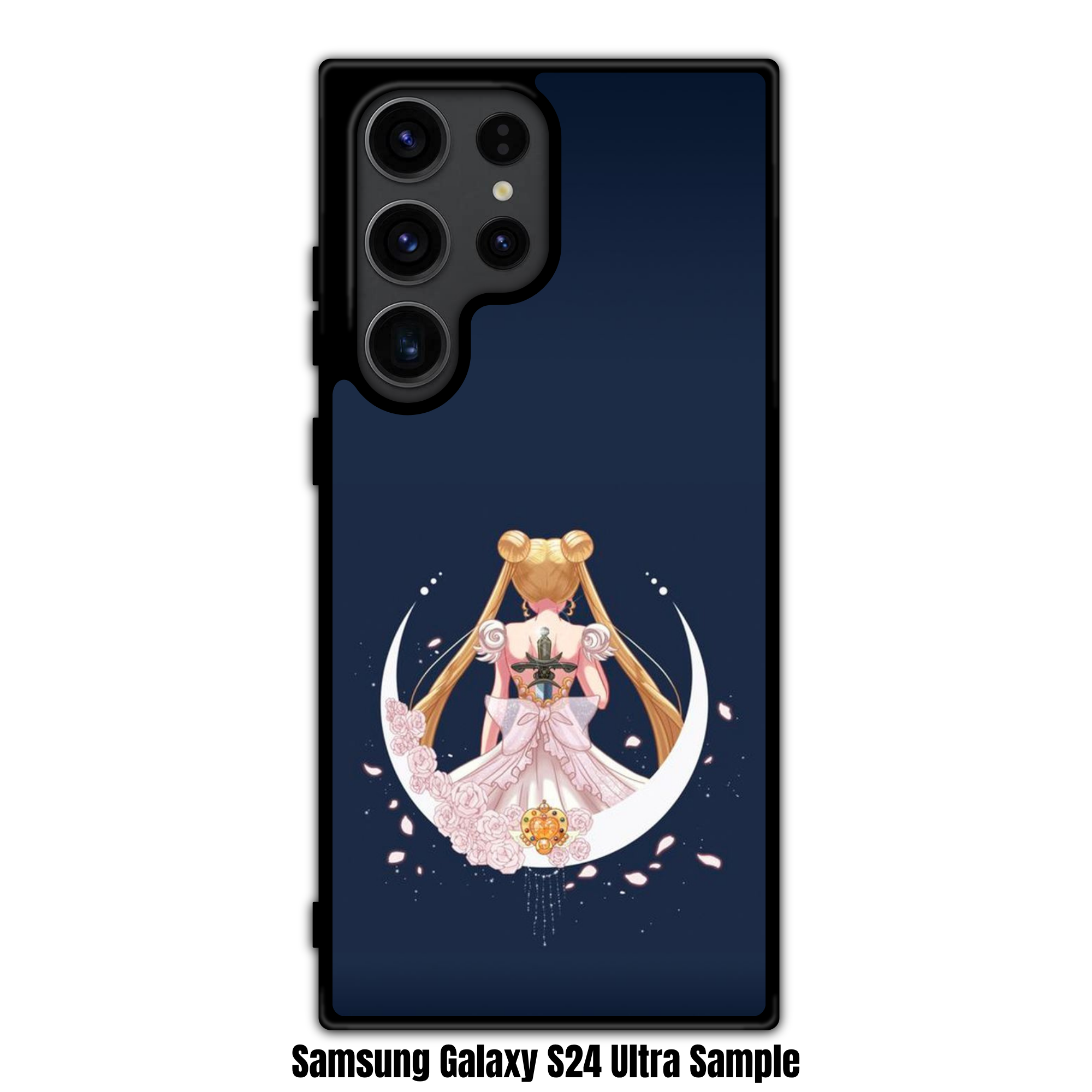 Sailor Moon Phone Case For iPhone Samsung Galaxy Pixel - Princess Serenity Back Profile With Holy Sword On Navy Background