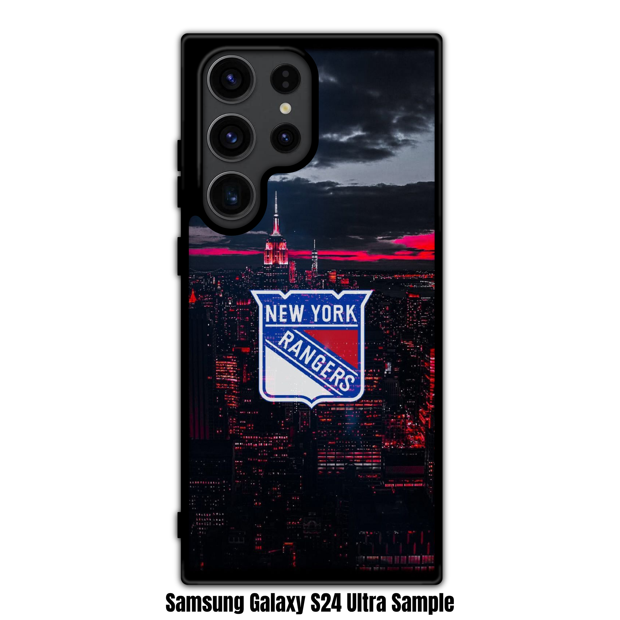 NHL New York Rangers Phone Case For iPhone Samsung Galaxy Pixel - New York Rangers Logo On New York City Skyline Background