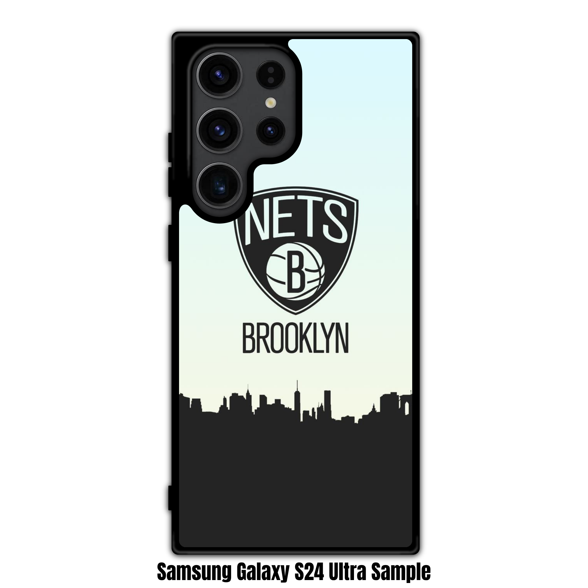 NBA Brooklyn Nets Phone Case For iPhone Samsung Galaxy Pixel - Brooklyn Nets Logo On NYC Skyline Background