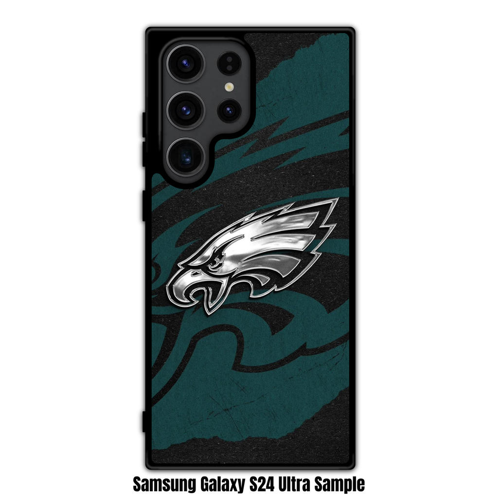 NFL Philadelphia Eagles Phone Case For iPhone Samsung Galaxy Pixel - Philadelphia Eagles Metallic Logo On Distressed Midnight Green Background