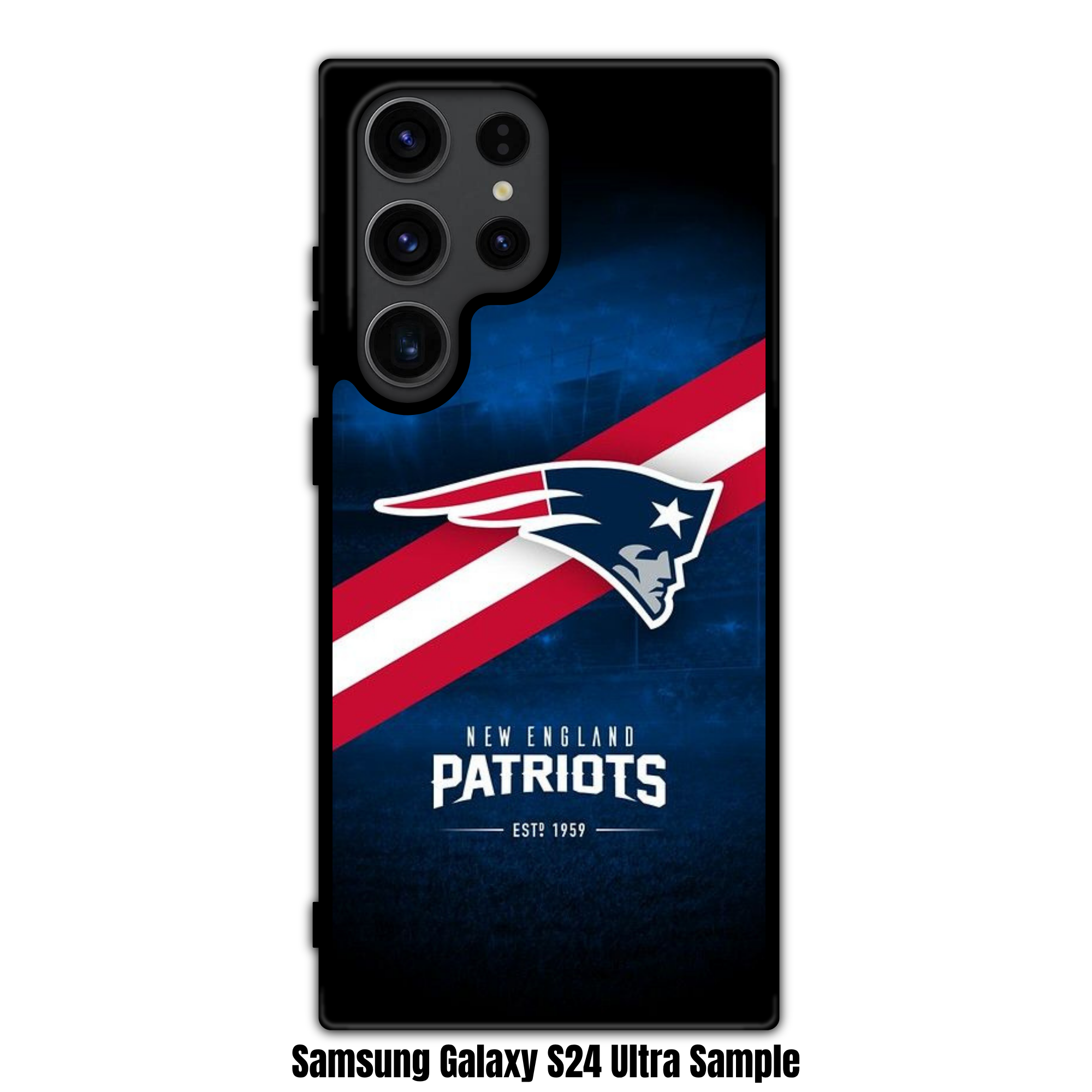 NFL New England Patriots Phone Case For iPhone Samsung Galaxy Pixel - New England Patriots Logo And Diagonal Stripe On Stadium Background
