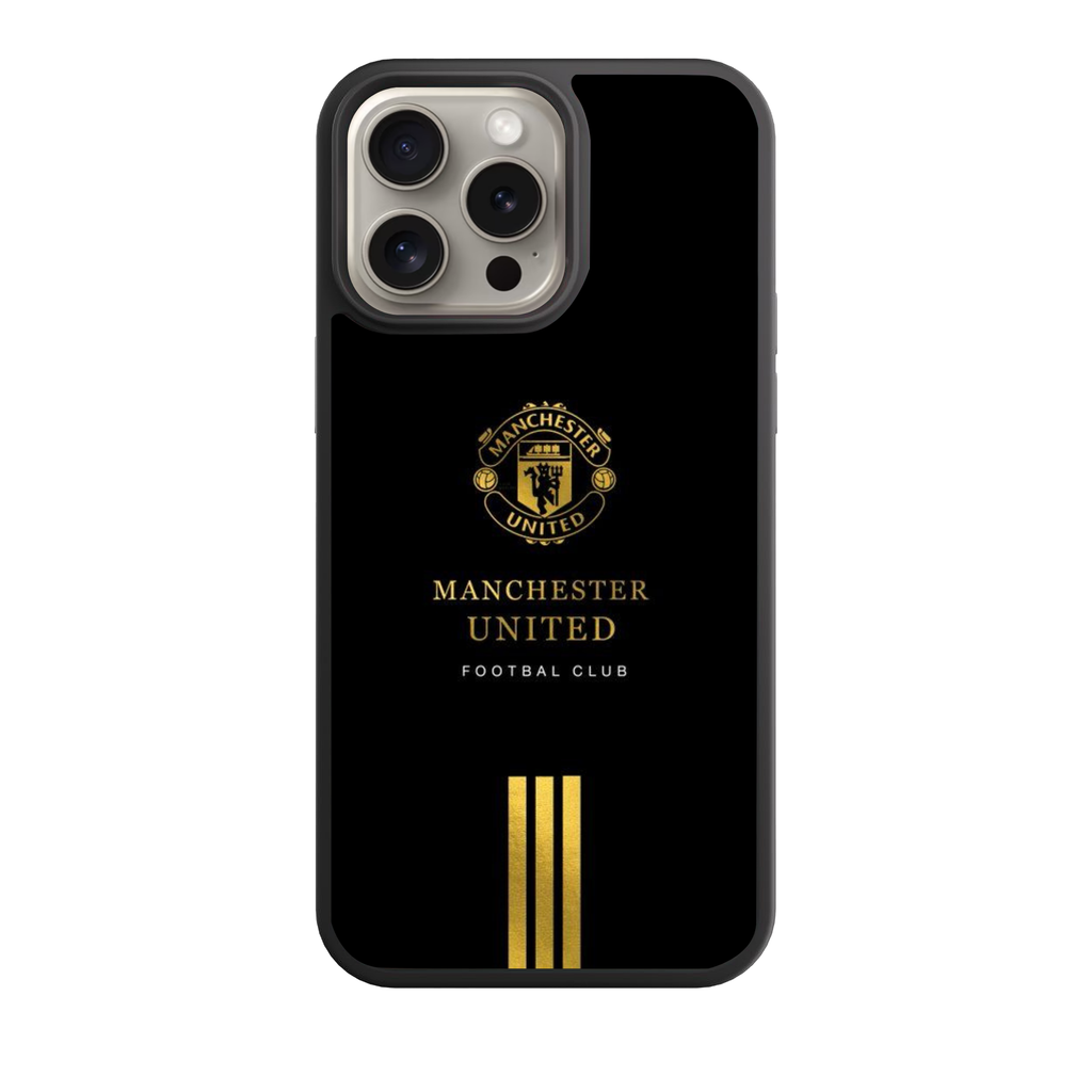 Manchester United FC Phone Case For iPhone Samsung Galaxy Pixel - Manchester United FC Metallic Gold Crest On Black Background