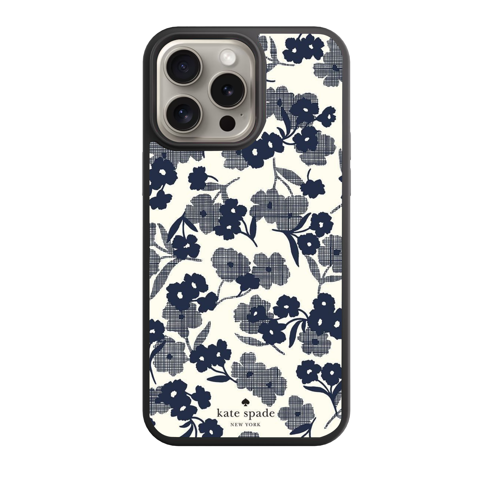 Kate Spade Phone Case For iPhone Samsung Galaxy Pixel - Kate Spade Navy Grid Bloom Pattern