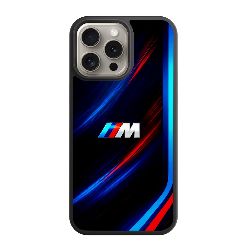 BMW Phone Case For iPhone Samsung Galaxy Pixel - BMW M Logo And Neon Stripes On Black Background