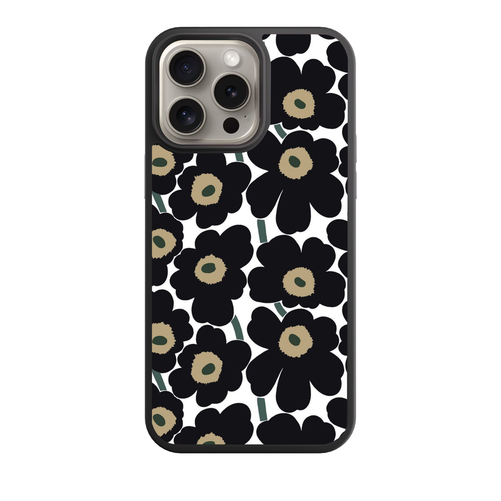 Marimekko Phone Case For iPhone Samsung Galaxy Pixel - Marimekko Unikko Black And Light Brown Pattern