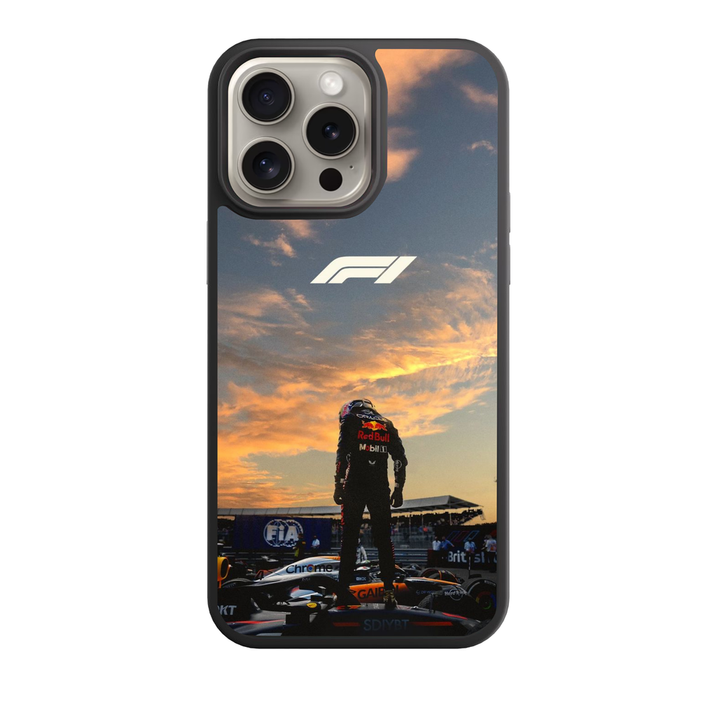 F1 Formula 1 Max Verstappen Phone Case For iPhone Samsung Galaxy Pixel - Max Verstappen Parc Fermé Salute Standing On The Machine Poster