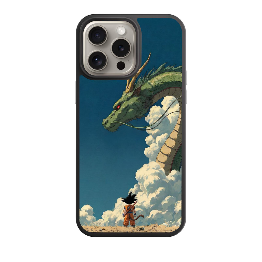 Dragon Ball Goku Phone Case For iPhone Samsung Galaxy Pixel - Kid Goku Looking At Shenron In Clouds