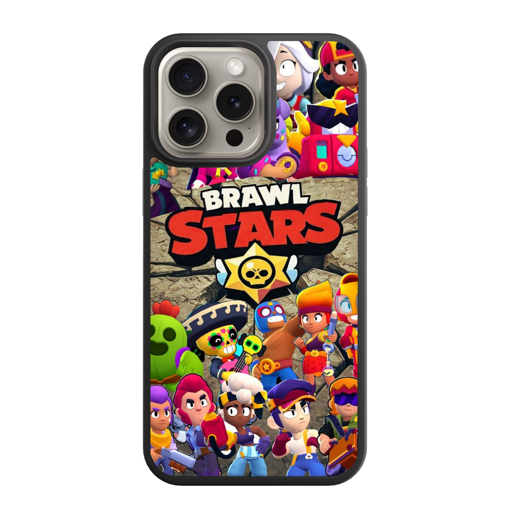Brawl Stars Phone Case For iPhone Samsung Galaxy Pixel - Brawl Stars Logo And Brawlers Collage On Cracked Rock Background