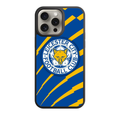 Leicester City FC Phone Case For iPhone Samsung Galaxy Pixel - Leicester City FC Crest On Blue And Yellow Patterned Background