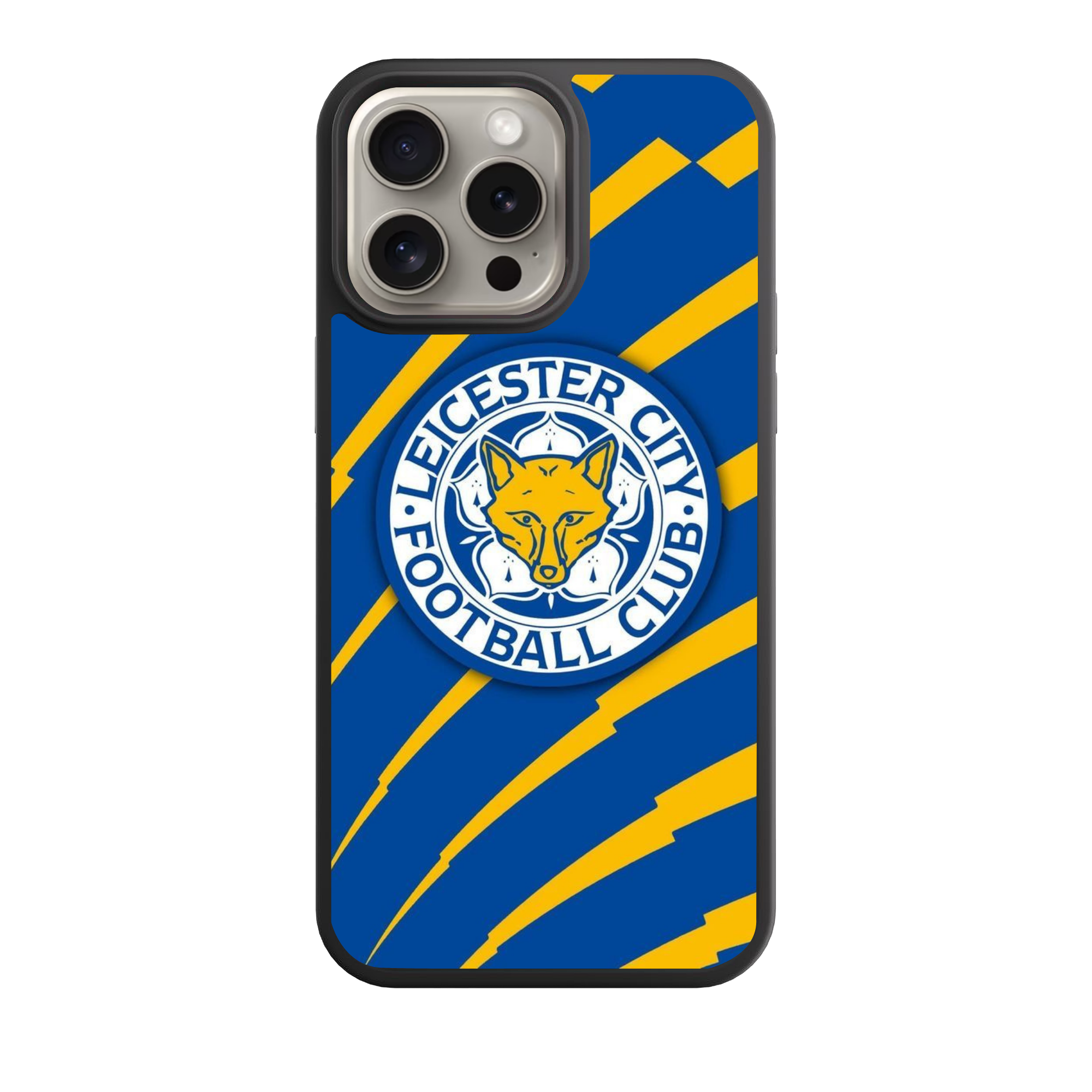 Leicester City FC Phone Case For iPhone Samsung Galaxy Pixel - Leicester City FC Crest On Blue And Yellow Patterned Background