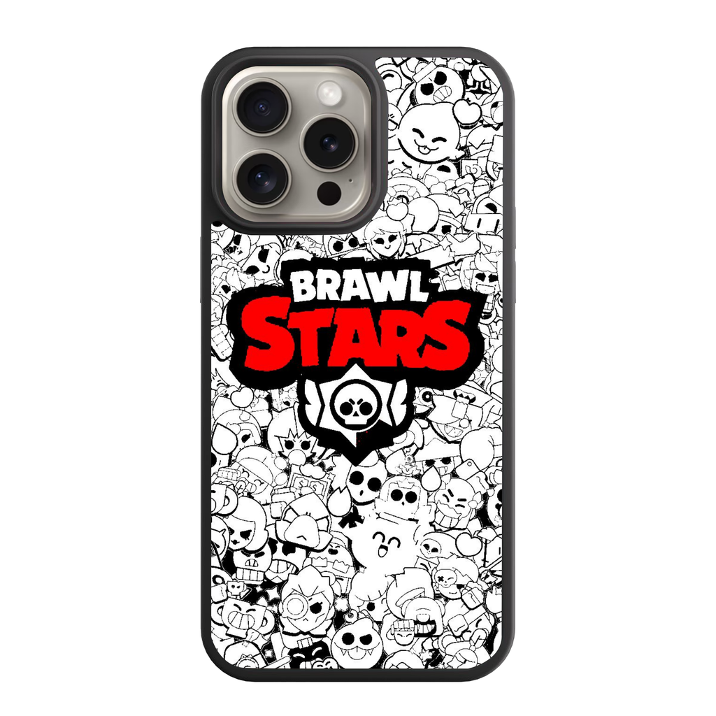 Brawl Stars Phone Case For iPhone Samsung Galaxy Pixel - Brawl Stars Logo On Black And White Brawlers Pattern Background