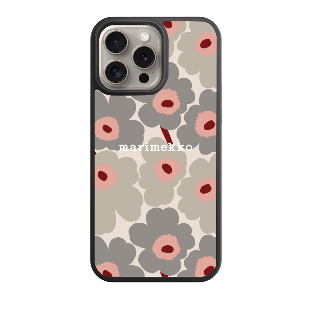Marimekko Phone Case For iPhone Samsung Galaxy Pixel - Marimekko Unikko Grey Pink And Burgundy Pattern