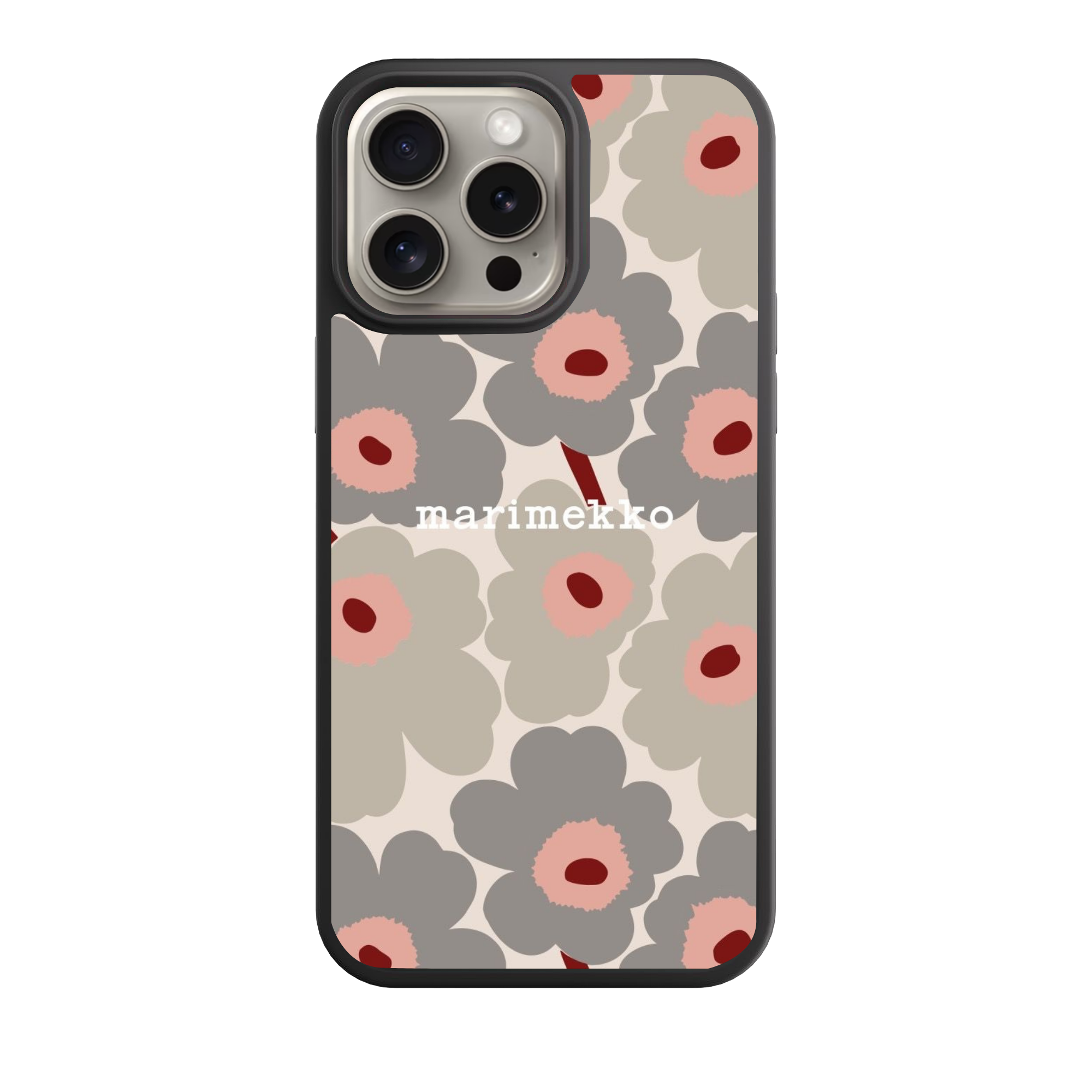 Marimekko Phone Case For iPhone Samsung Galaxy Pixel - Marimekko Unikko Grey Pink And Burgundy Pattern