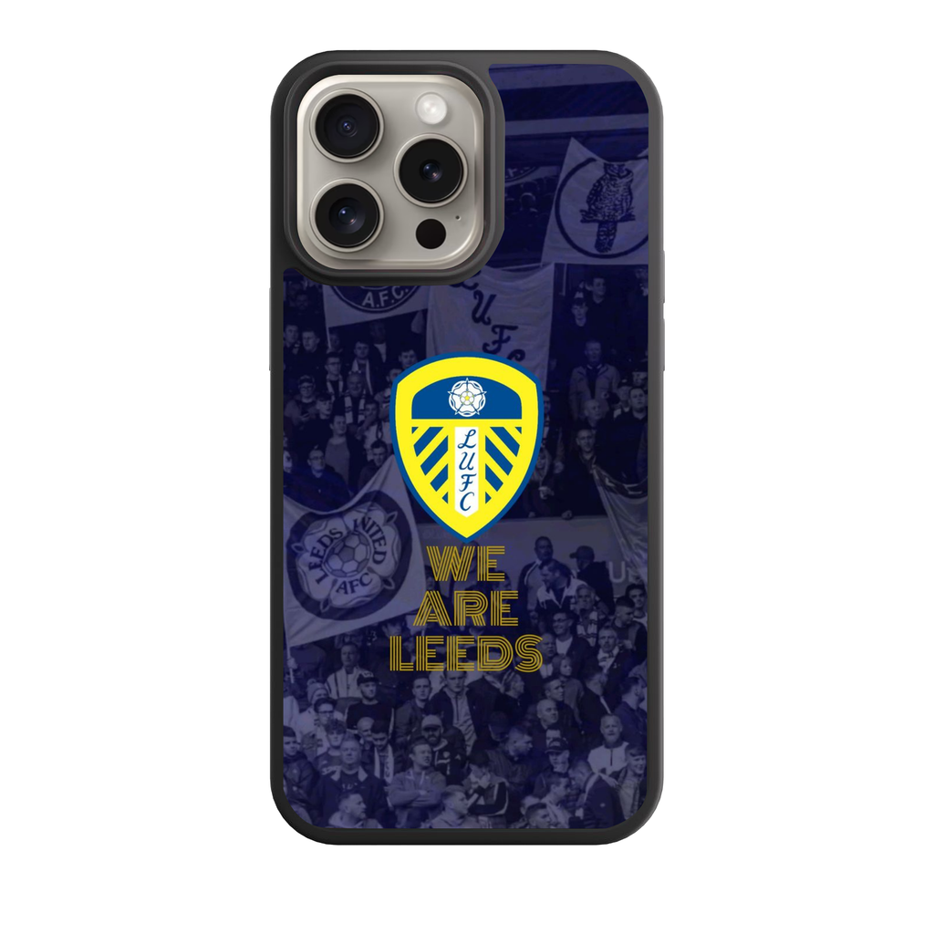 Leeds United FC Phone Case For iPhone Samsung Galaxy Pixel - Leeds United FC Crest And We Are Leeds Text On Crowd Background With Flags