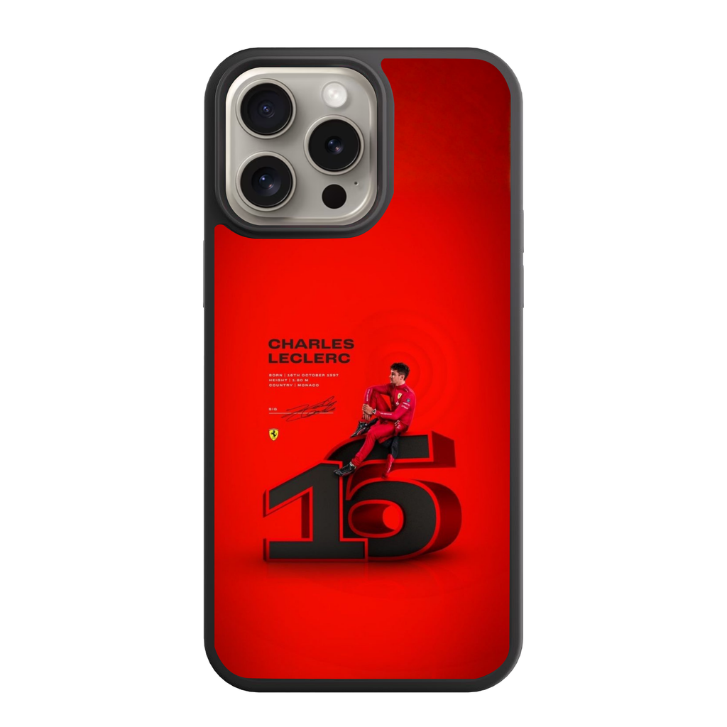 F1 Formula 1 Charles Leclerc Phone Case For iPhone Samsung Galaxy Pixel - Charles Leclerc 16 3D Number And Biography Details On Red Background