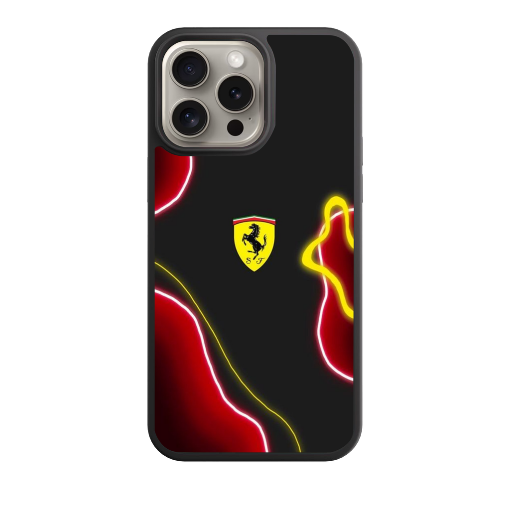 F1 Formula 1 Ferrari Phone Case For iPhone Samsung Galaxy Pixel - Ferrari Logo On Black Background With Red Yellow Shapes