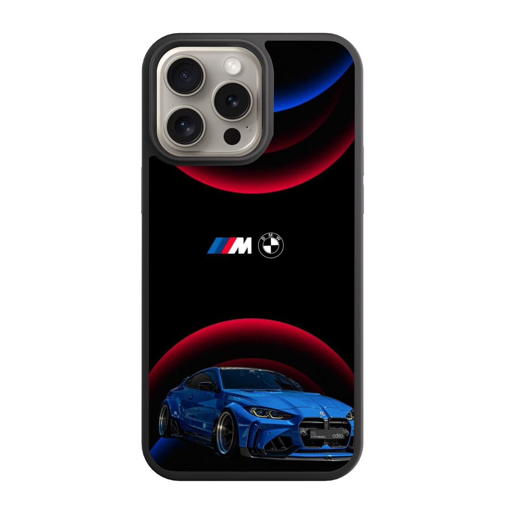 BMW Phone Case For iPhone Samsung Galaxy Pixel - BMW M4 Competition And Logo On Blue And Red Arc Background