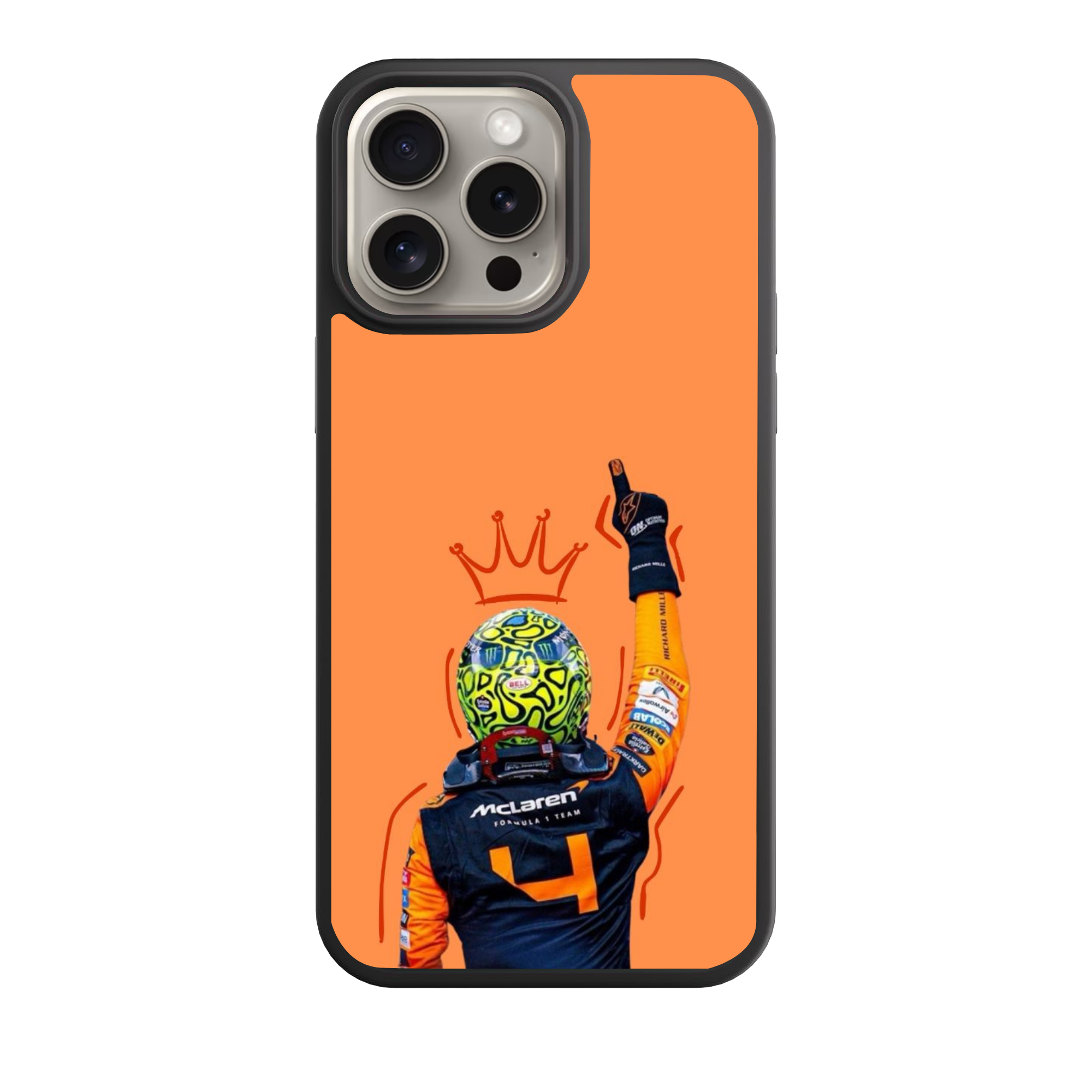 F1 Formula 1 Lando Norris Phone Case For iPhone Samsung Galaxy Pixel - Lando Norris The Crowned Champion Shoulders Up Orange Background Art
