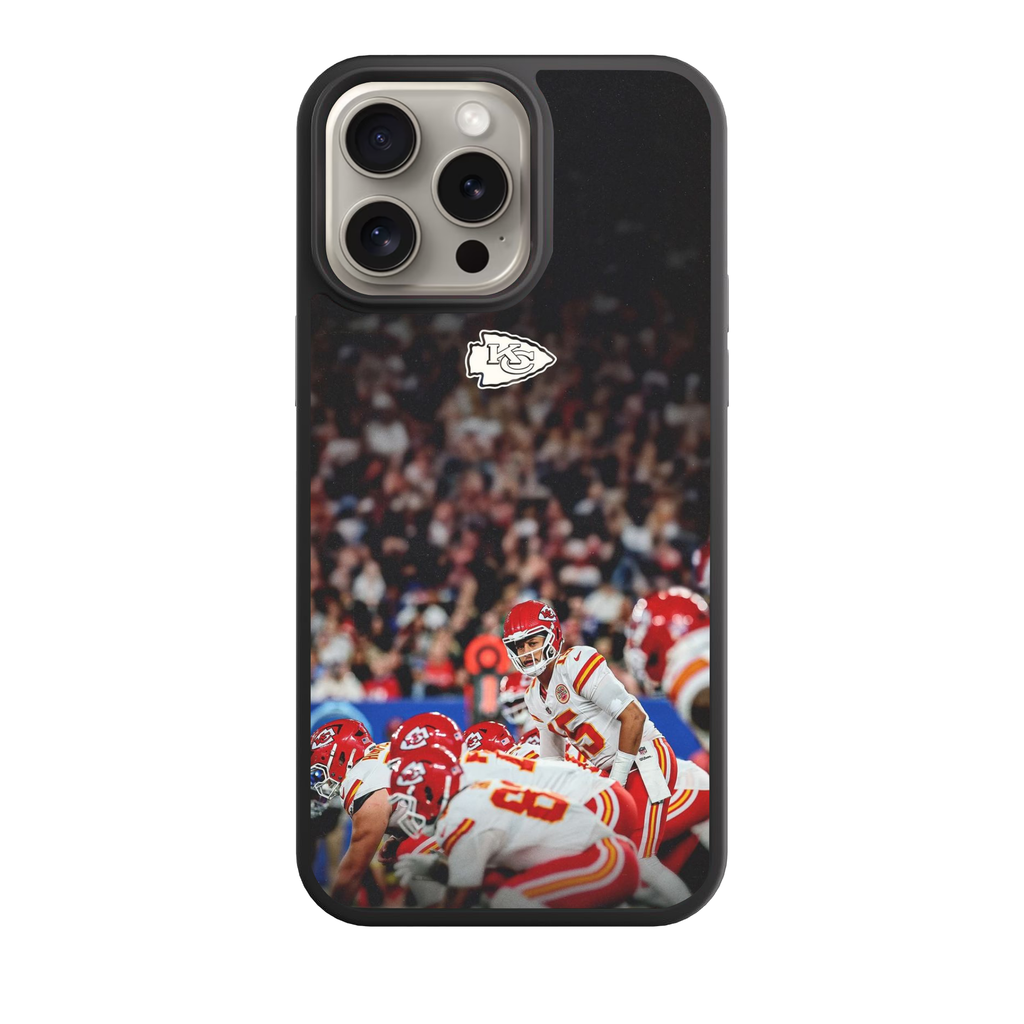 NFL Kansas City Chiefs Phone Case For iPhone Samsung Galaxy Pixel - Kansas City Chiefs Logo And Patrick Mahomes At Line Of Scrimmage Poster