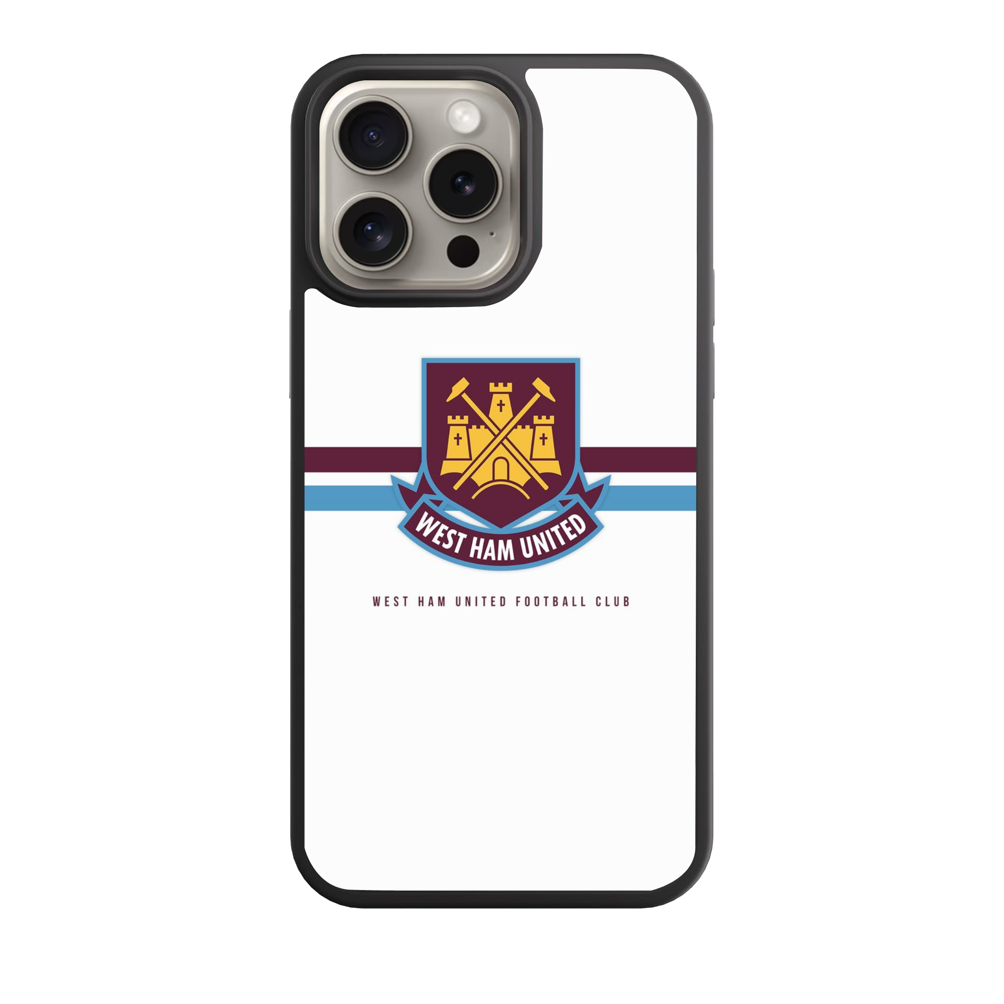 West Ham United FC Phone Case For iPhone Samsung Galaxy Pixel - West Ham United FC Crest On White Background With Claret And Blue Horizontal Stripes