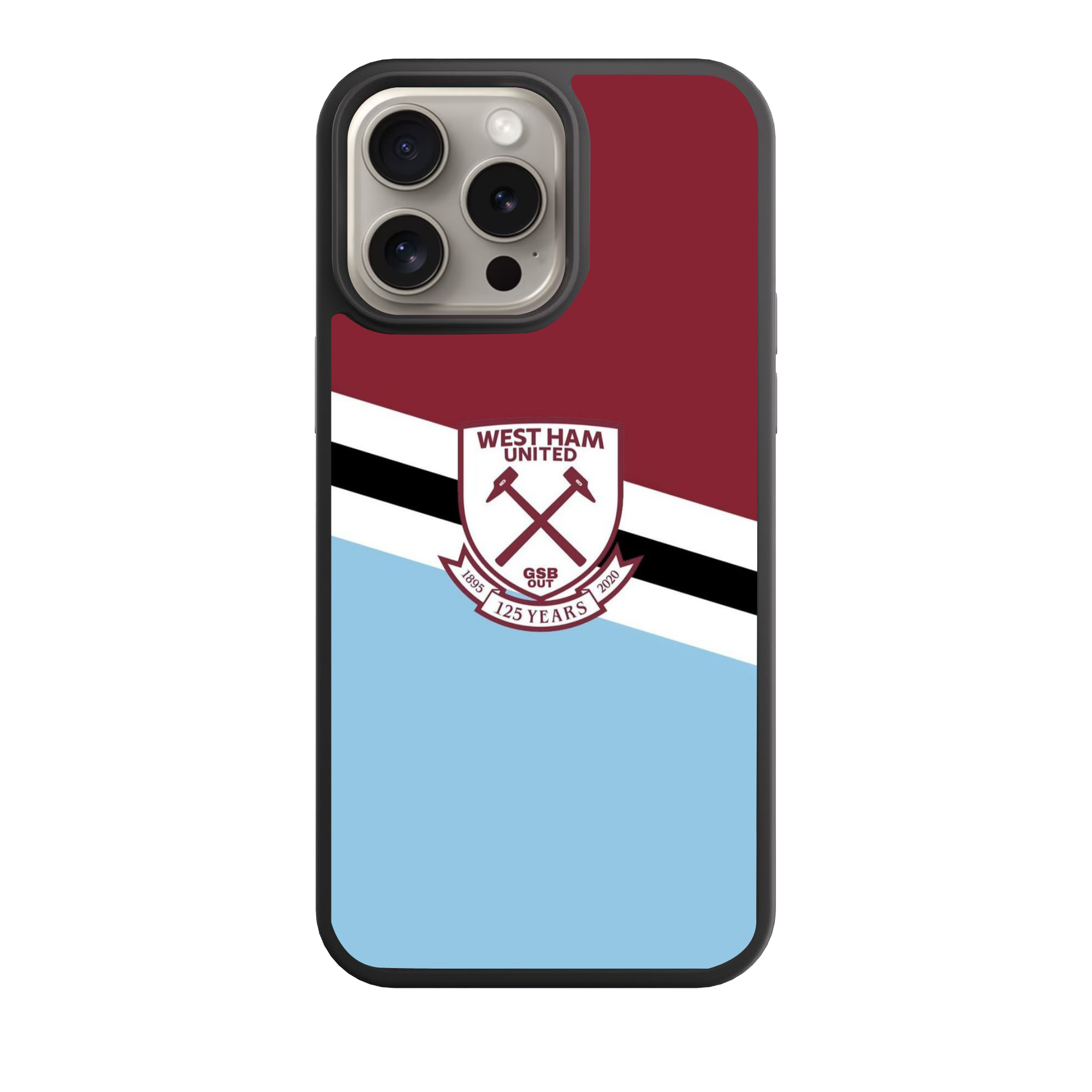 West Ham United FC Phone Case For iPhone Samsung Galaxy Pixel - West Ham United FC 125 Years Crest On Claret And Blue Diagonal Background