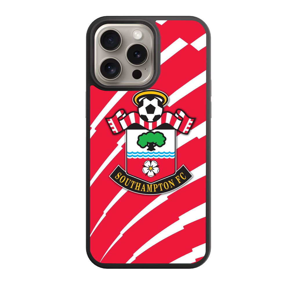 Southampton FC Phone Case For iPhone Samsung Galaxy Pixel - Southampton FC Crest On Red And White Abstract Patterned Background