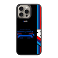 BMW Phone Case For iPhone Samsung Galaxy Pixel - BMW M3 Outlined Car And Vertical M Stripes On Black Background