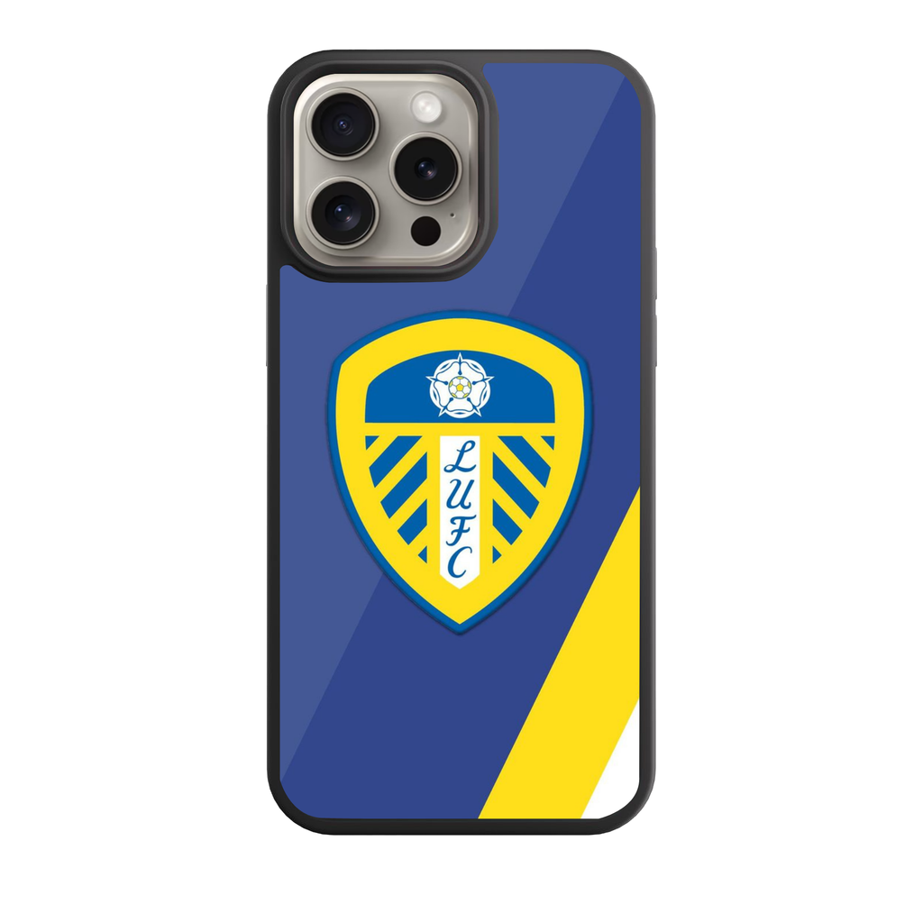 Leeds United FC Phone Case For iPhone Samsung Galaxy Pixel - Leeds United FC Crest On Blue And Yellow Diagonal Background