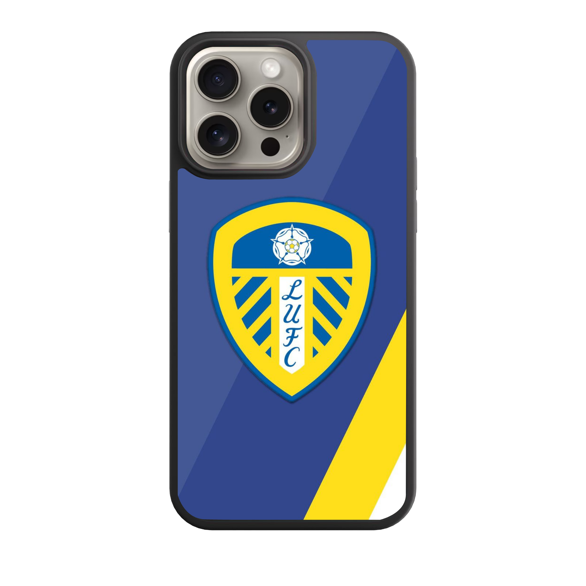 Leeds United FC Phone Case For iPhone Samsung Galaxy Pixel - Leeds United FC Crest On Blue And Yellow Diagonal Background