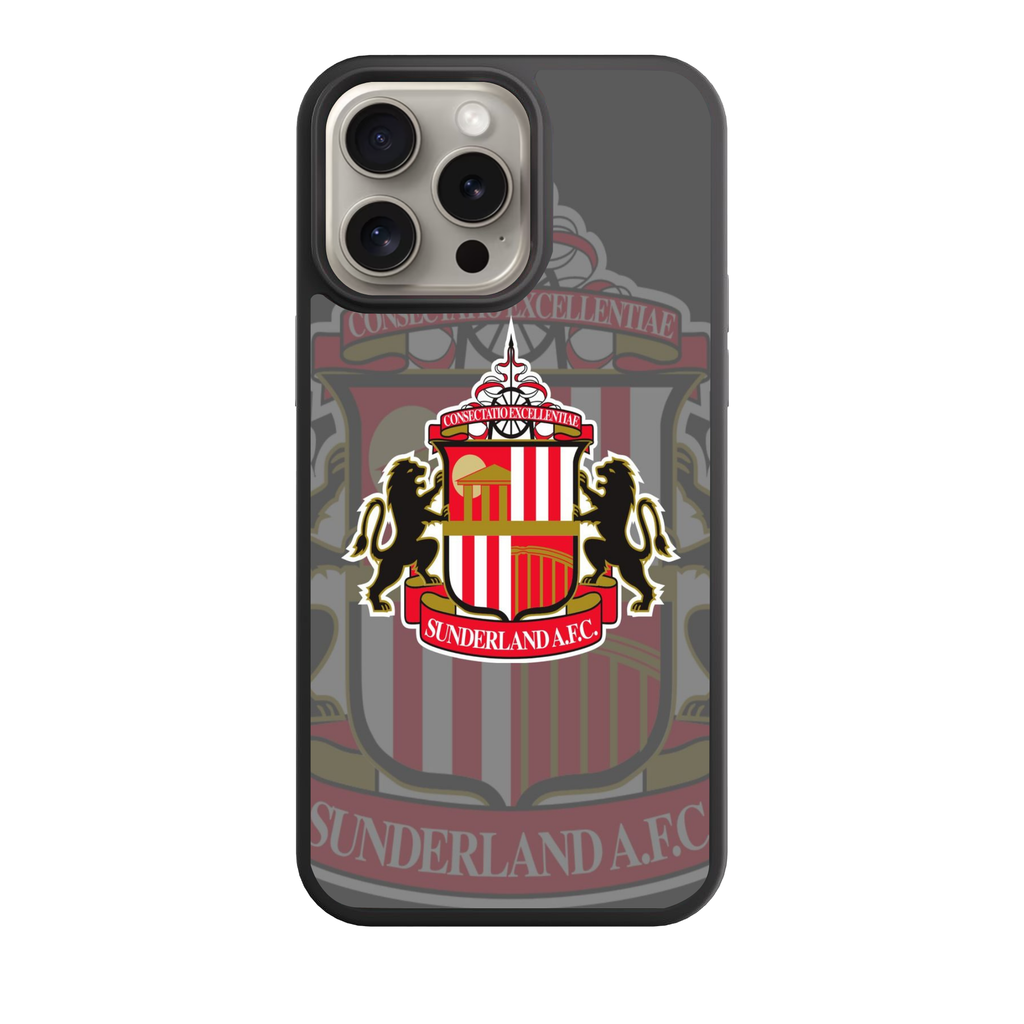 Sunderland AFC Phone Case For iPhone Samsung Galaxy Pixel - Sunderland AFC Crest On Grey Background With Large Faded Crest And Text